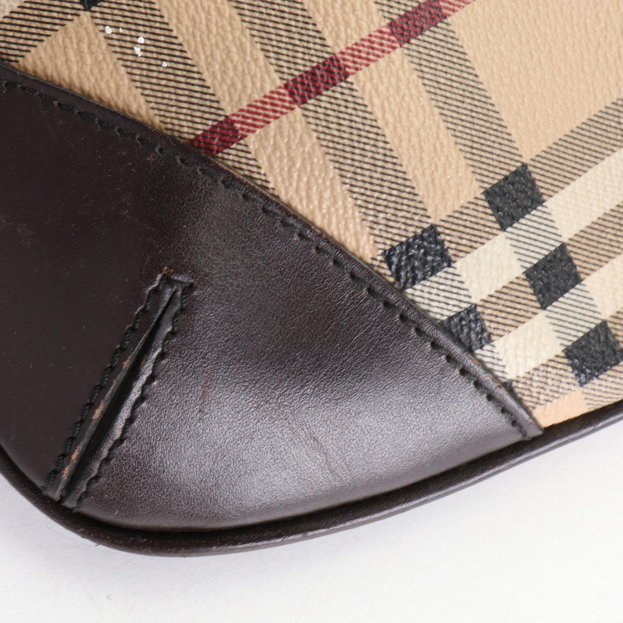 Burberry Crossbody Bag in Haymarket Check Coated Canvas and Brown Leather