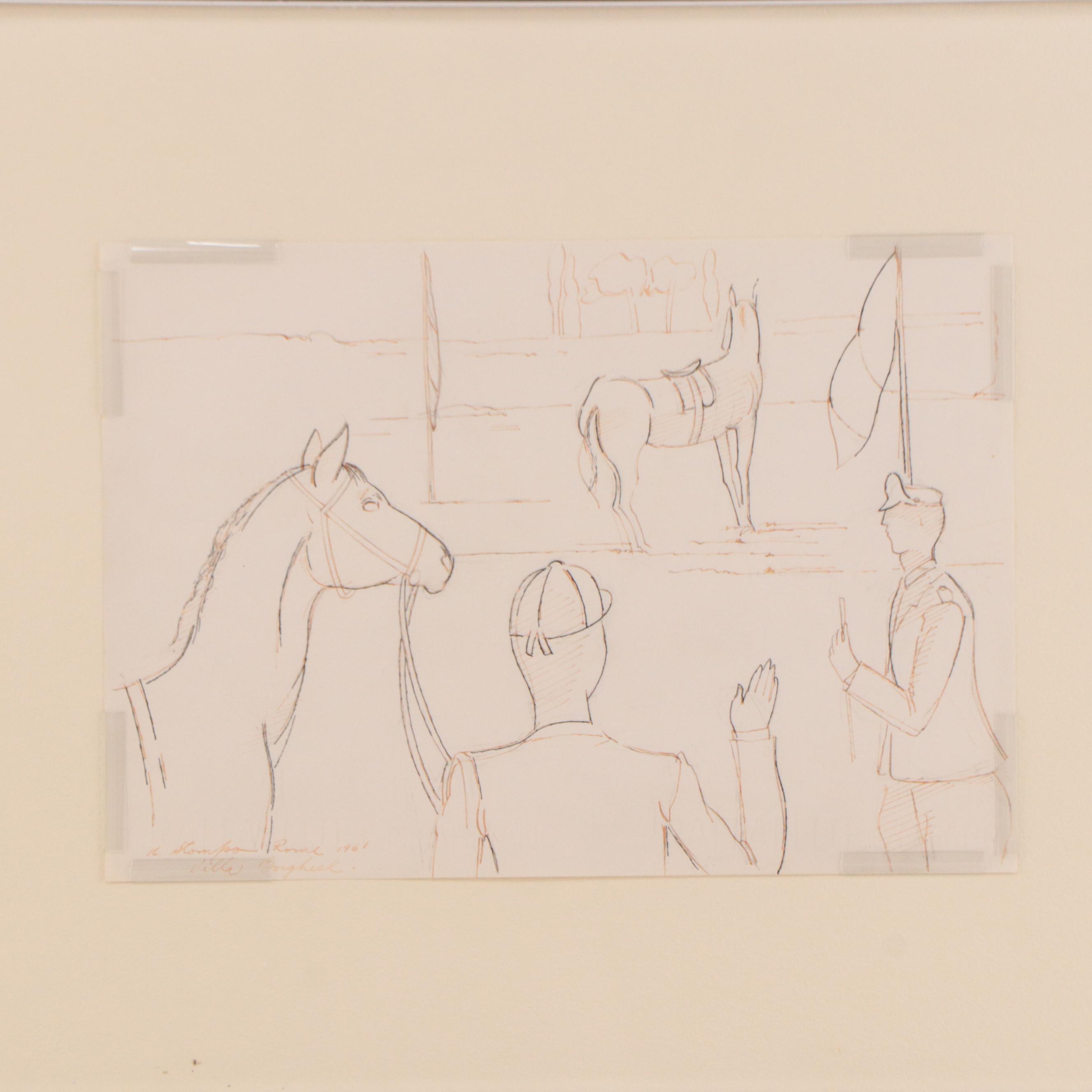Walter Stomps Pen and Ink Equestrian Drawings, Circa 1961