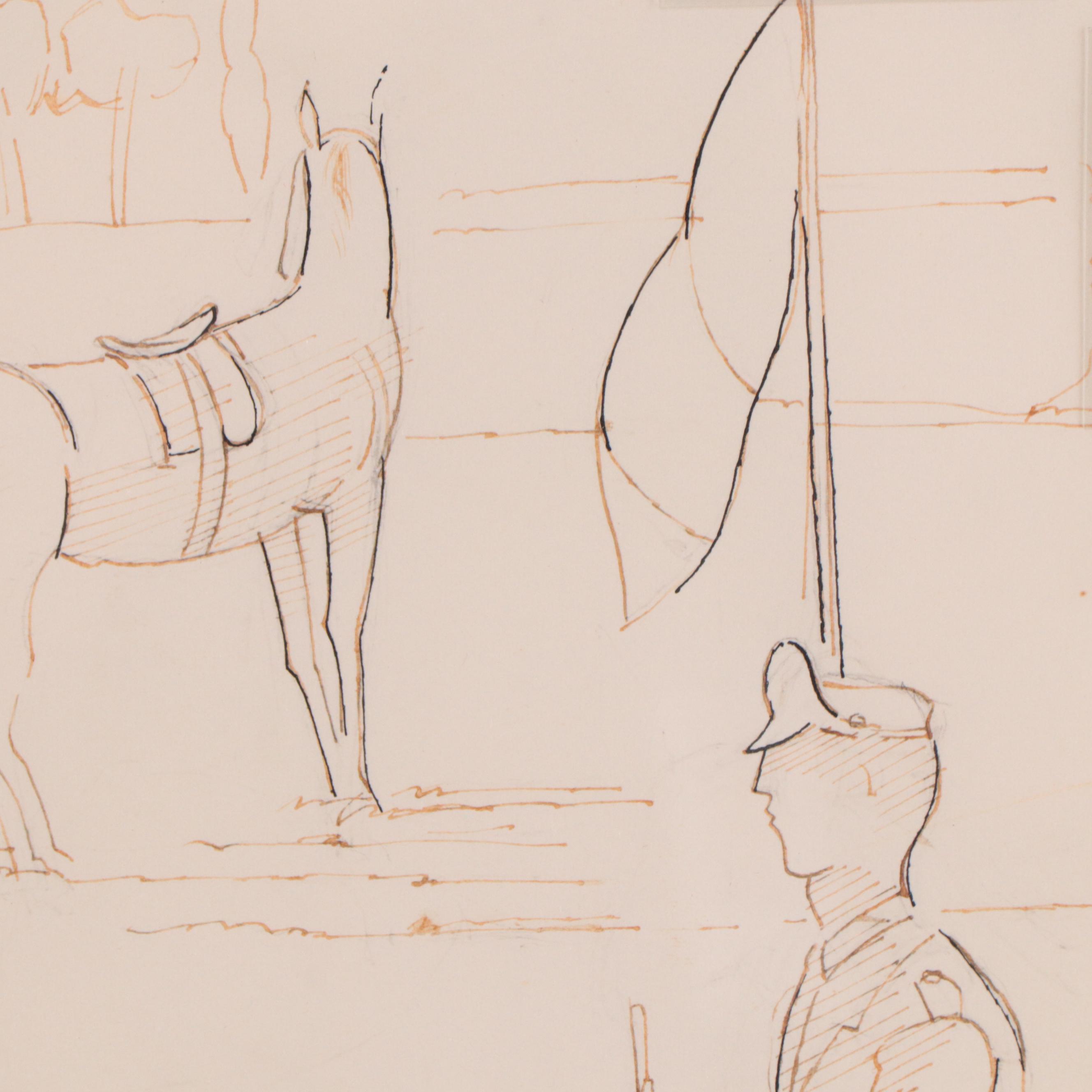 Walter Stomps Pen and Ink Equestrian Drawings, Circa 1961