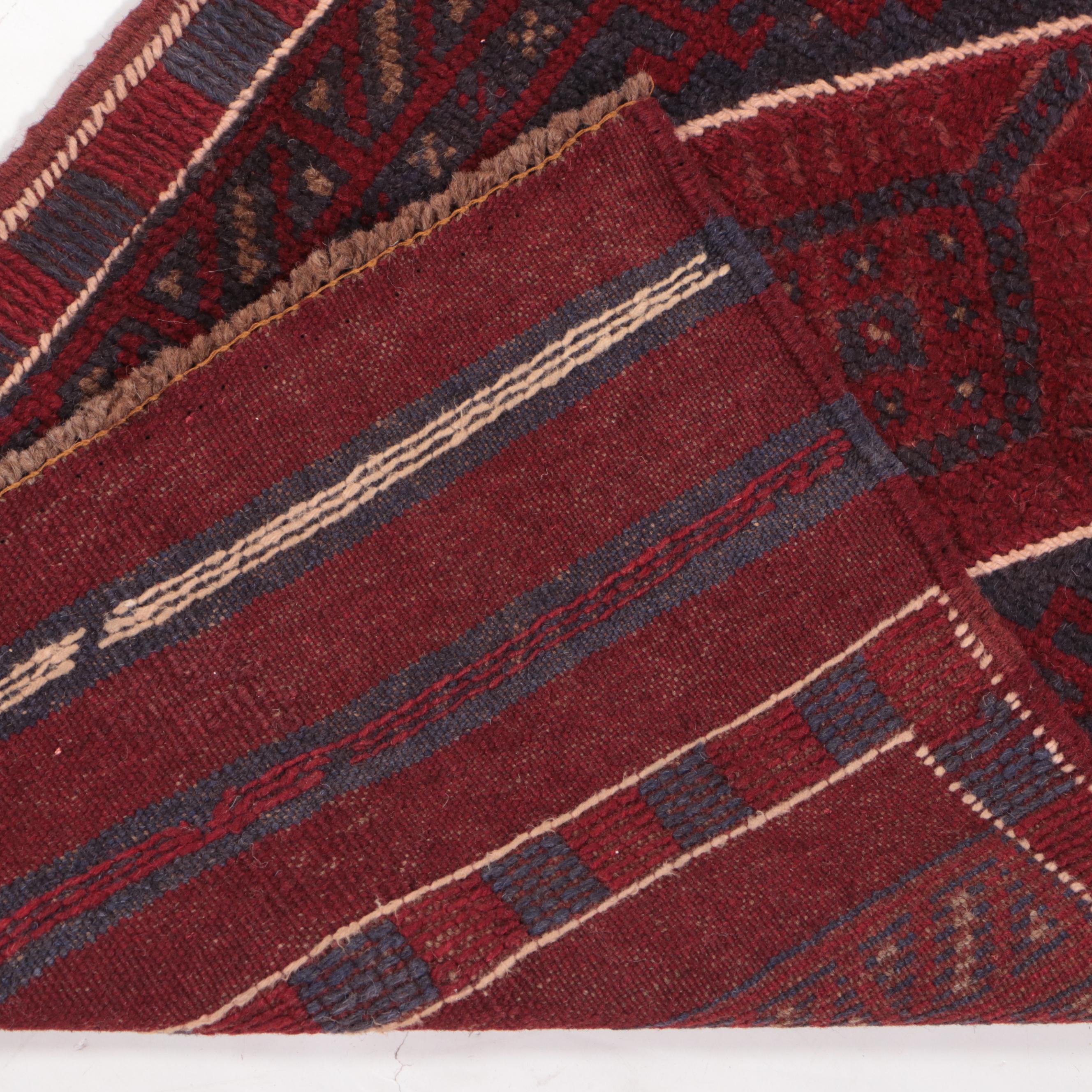 1'11 x 8' Hand-Knotted Afghan Baluch Mixed Technique Carpet Runner