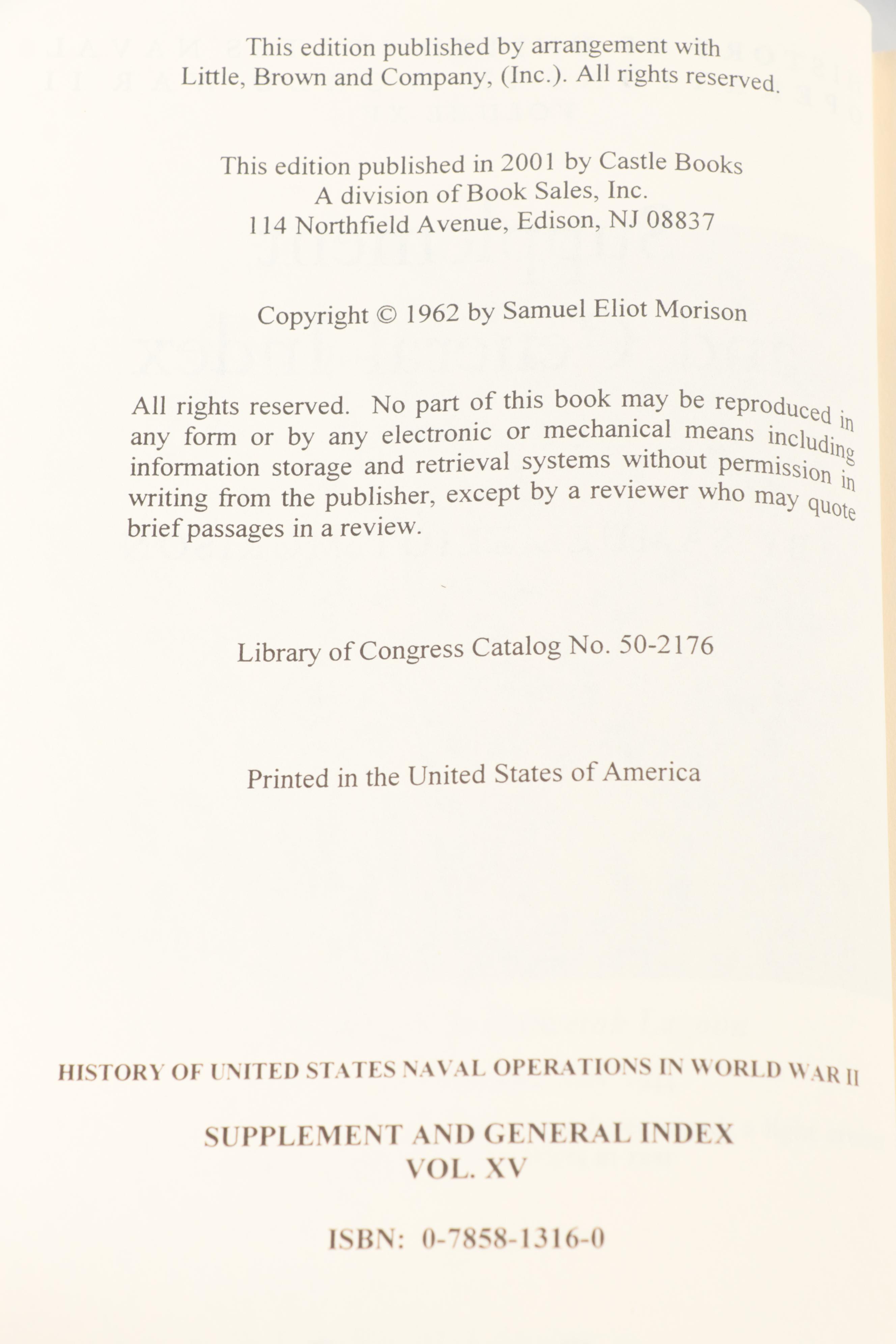 "History of United States Naval Operations in World War II" Fifteen-Volume Set