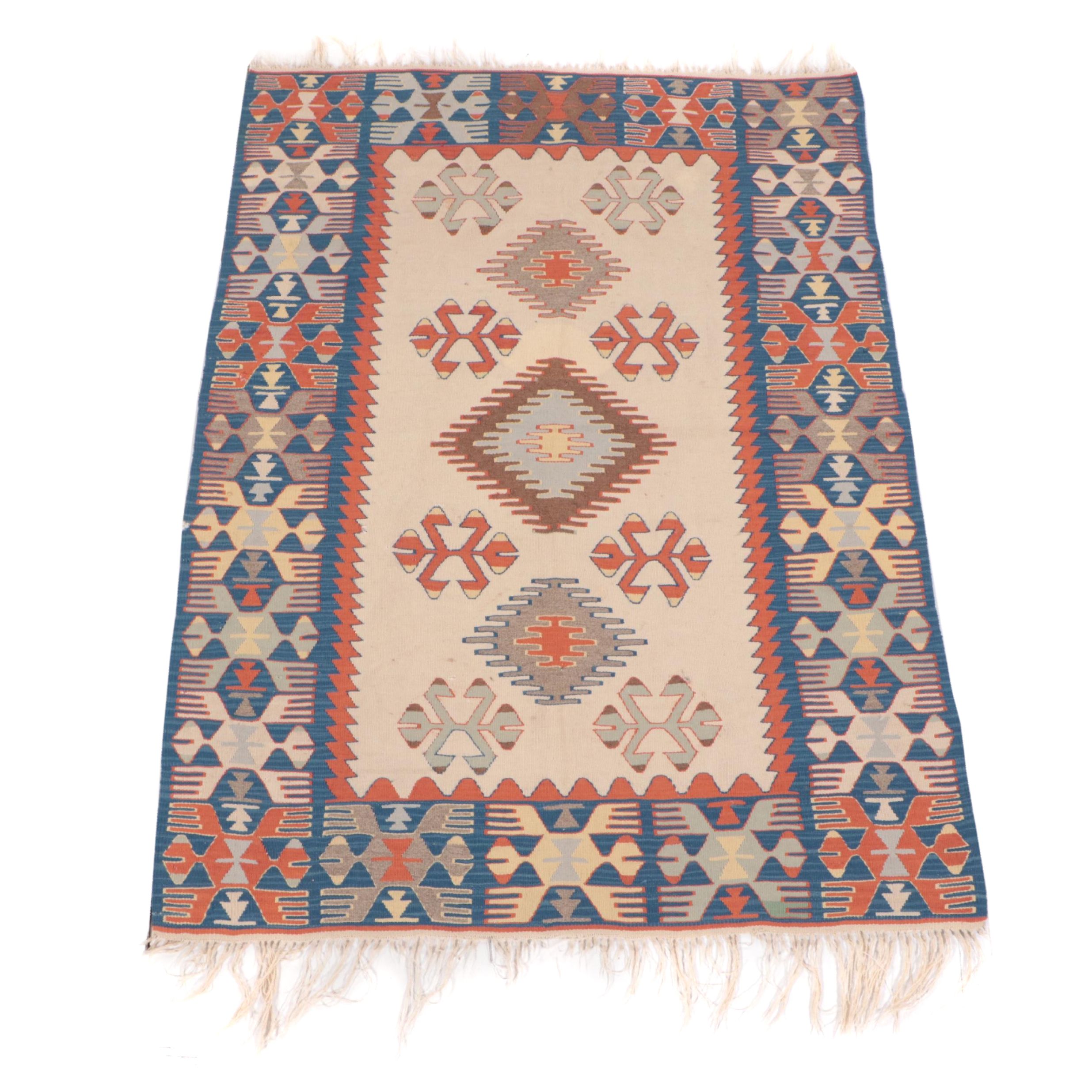 4'1 x 6'3 Handwoven Turkish Bergama Kilim Area Rug