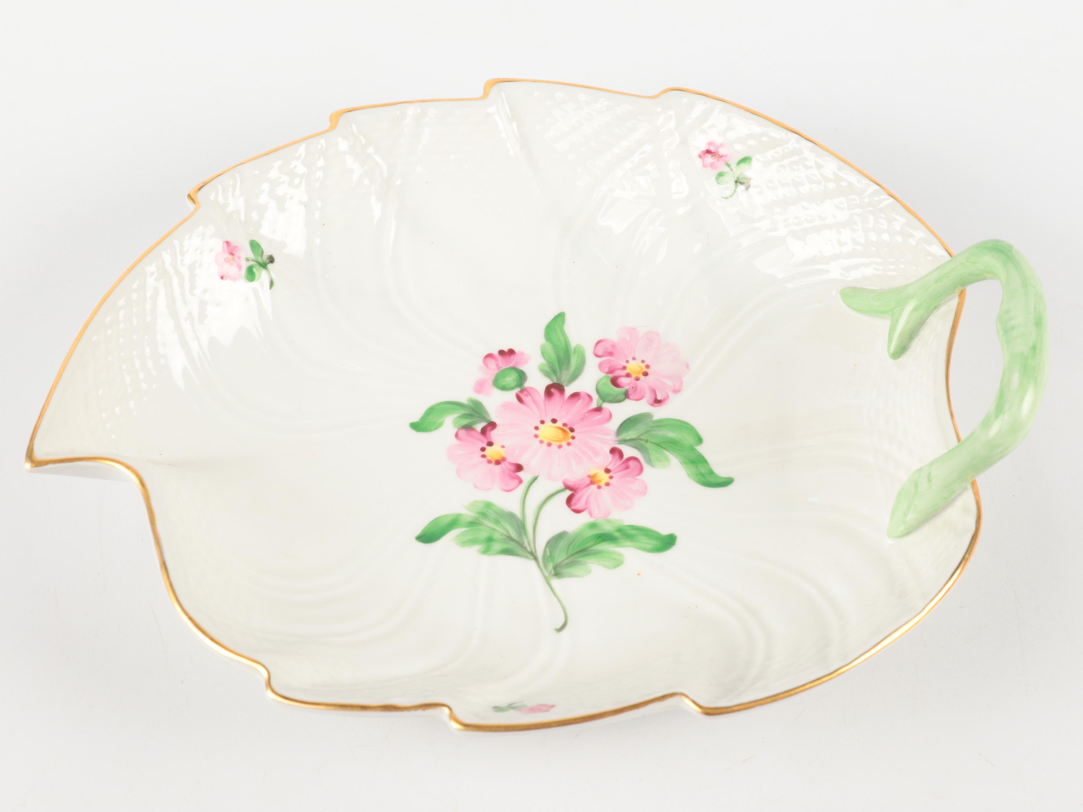Herend Student Painted Porcelain Leaf Dish
