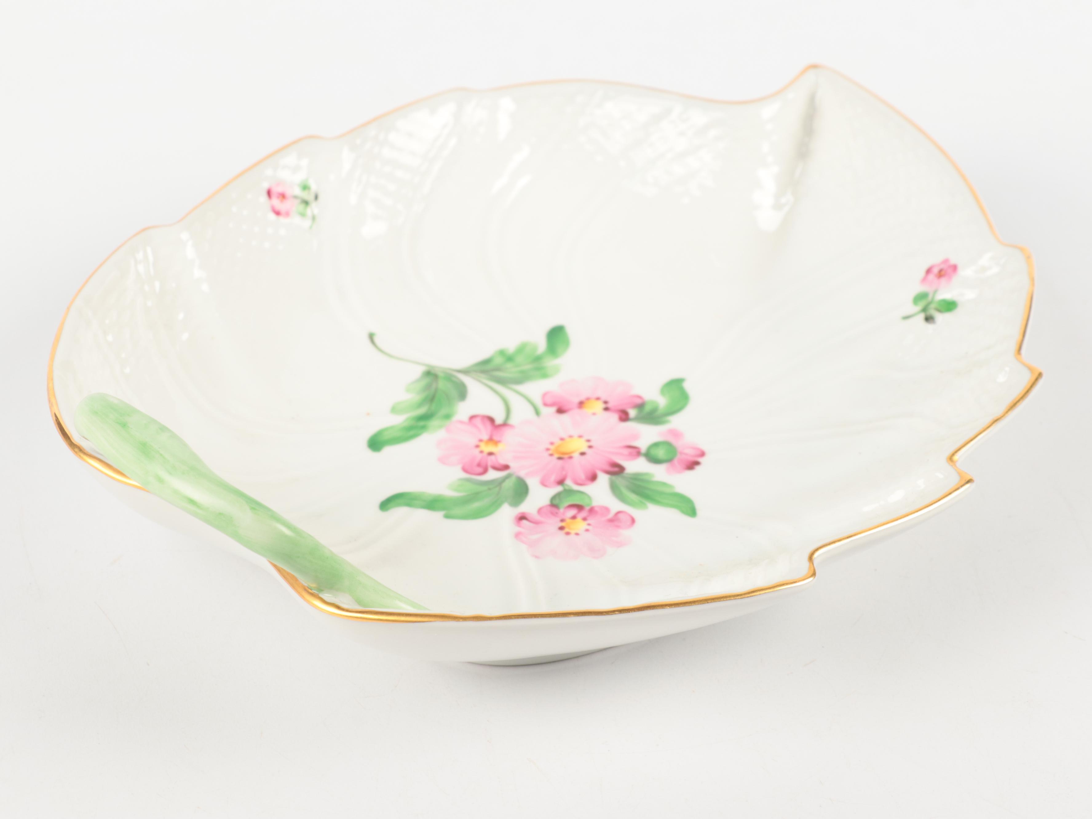 Herend Student Painted Porcelain Leaf Dish