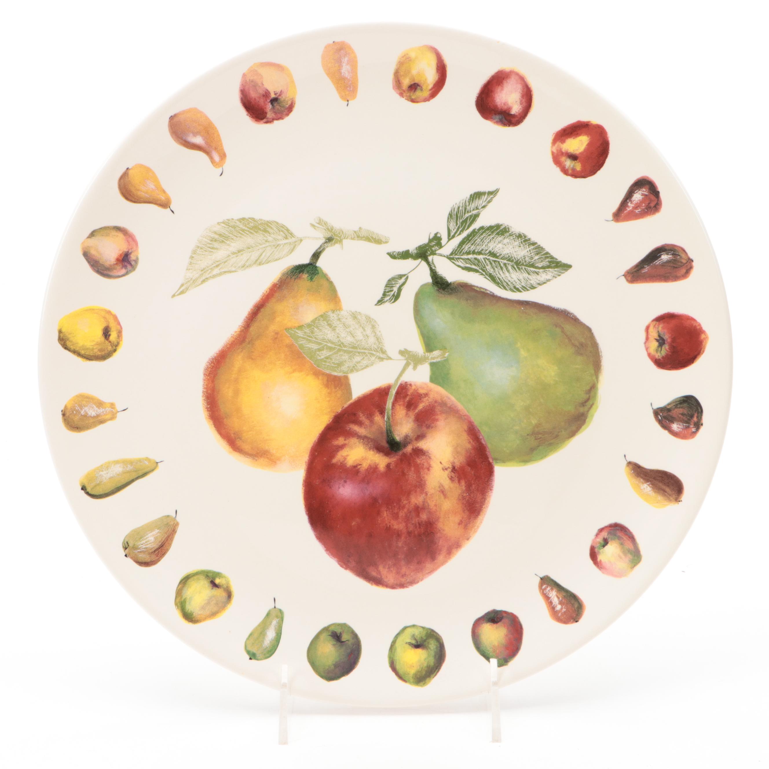 Faiencerie De Gien "Belle Hélène" Platter with Mulberry Glazed Napkin Rings