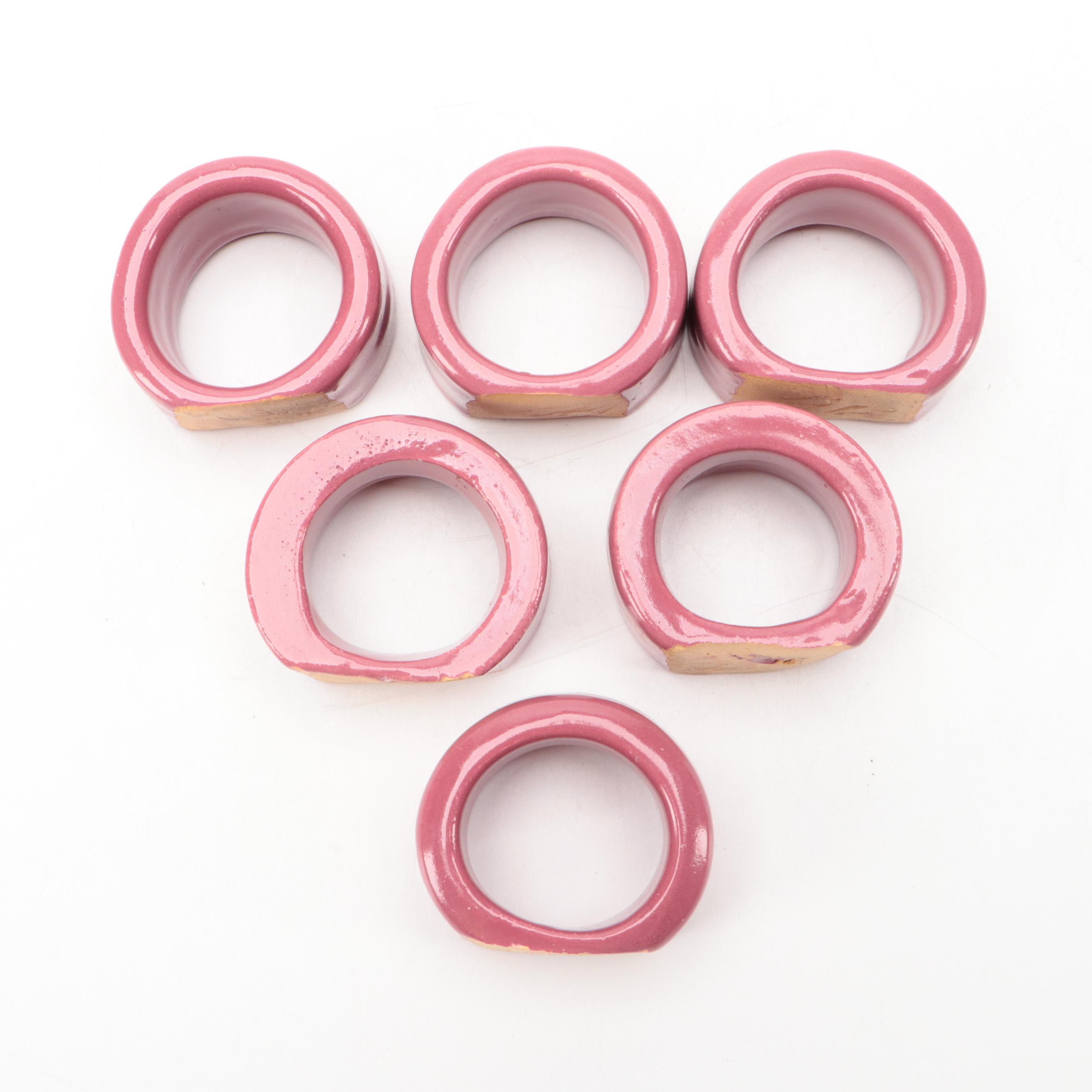 Faiencerie De Gien "Belle Hélène" Platter with Mulberry Glazed Napkin Rings