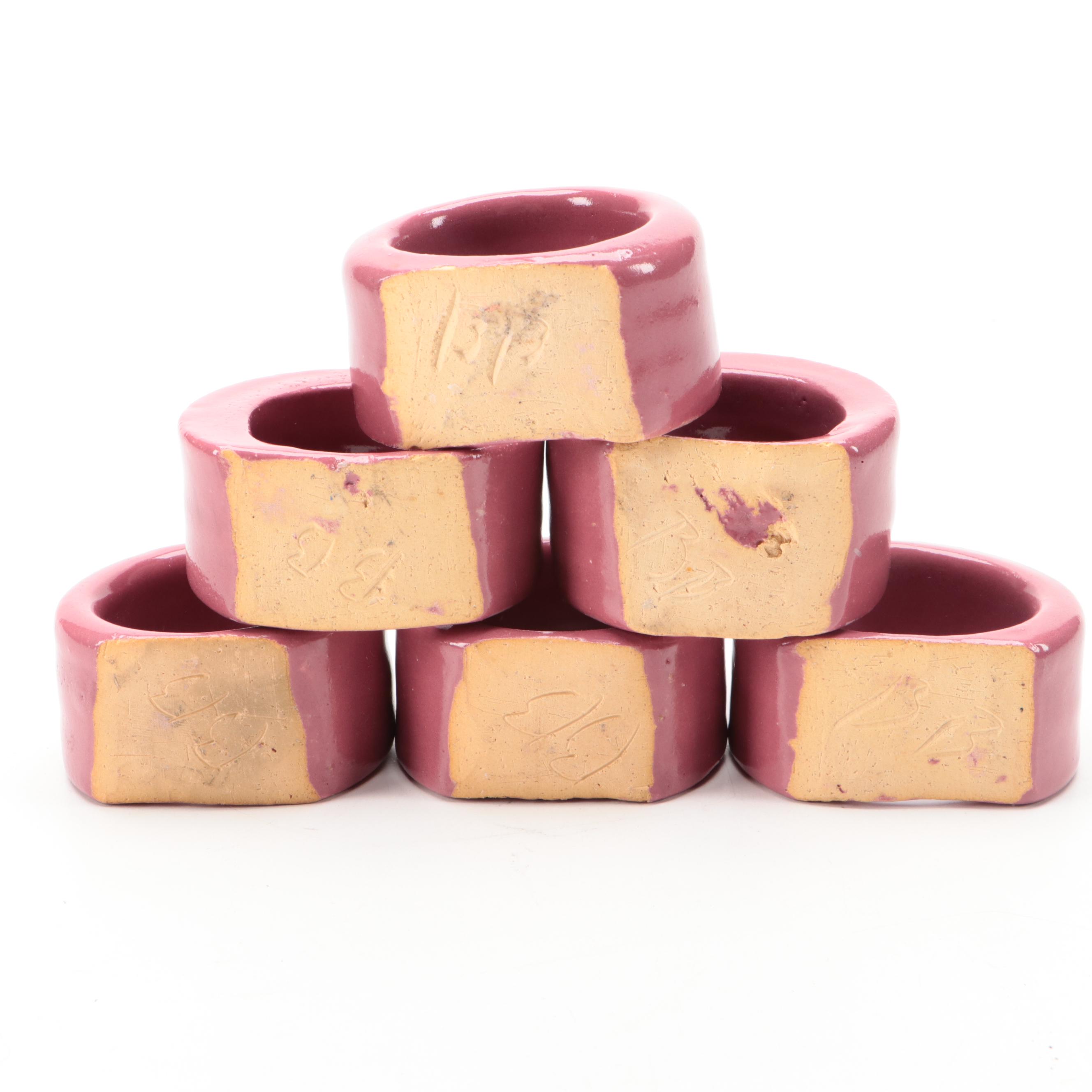 Faiencerie De Gien "Belle Hélène" Platter with Mulberry Glazed Napkin Rings