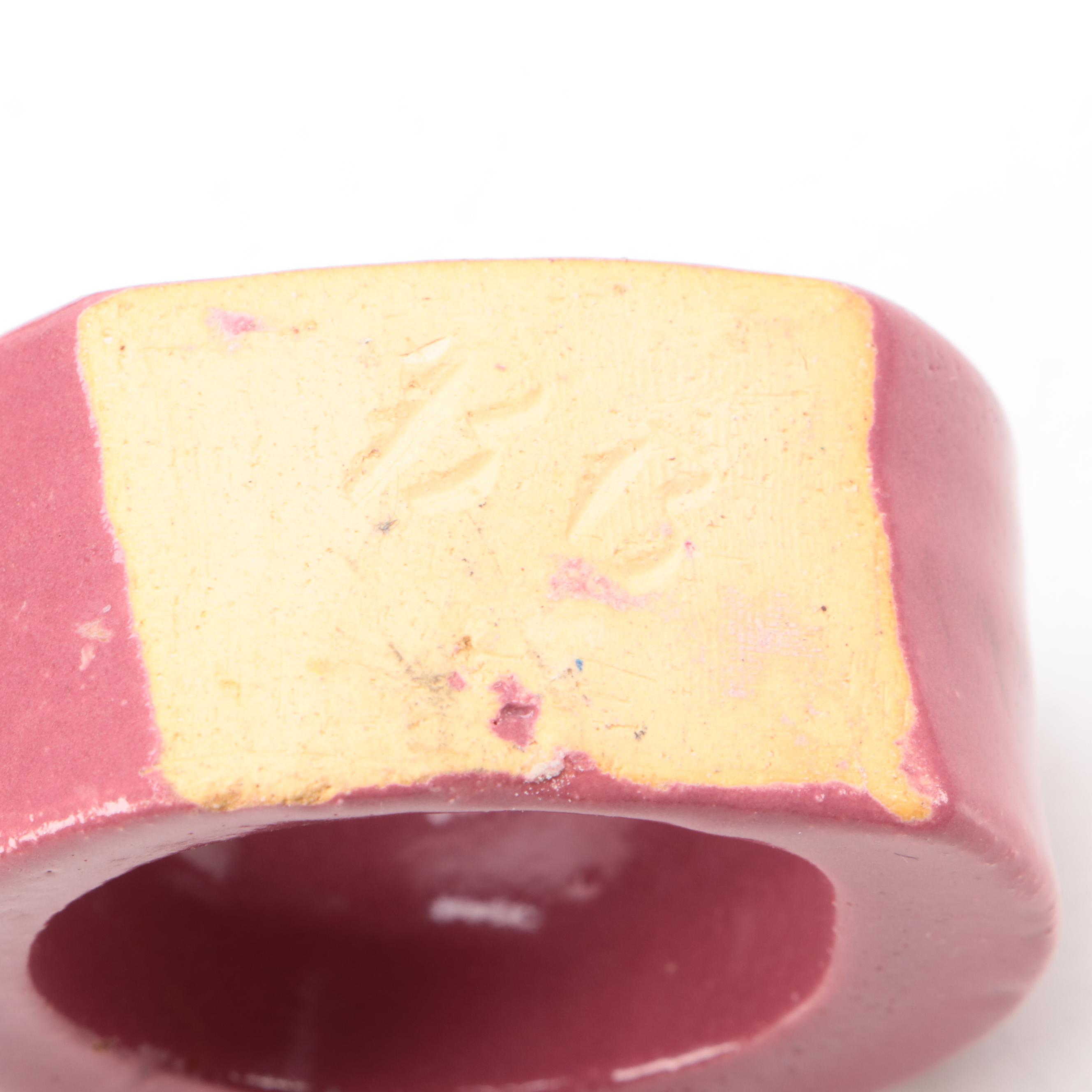 Faiencerie De Gien "Belle Hélène" Platter with Mulberry Glazed Napkin Rings