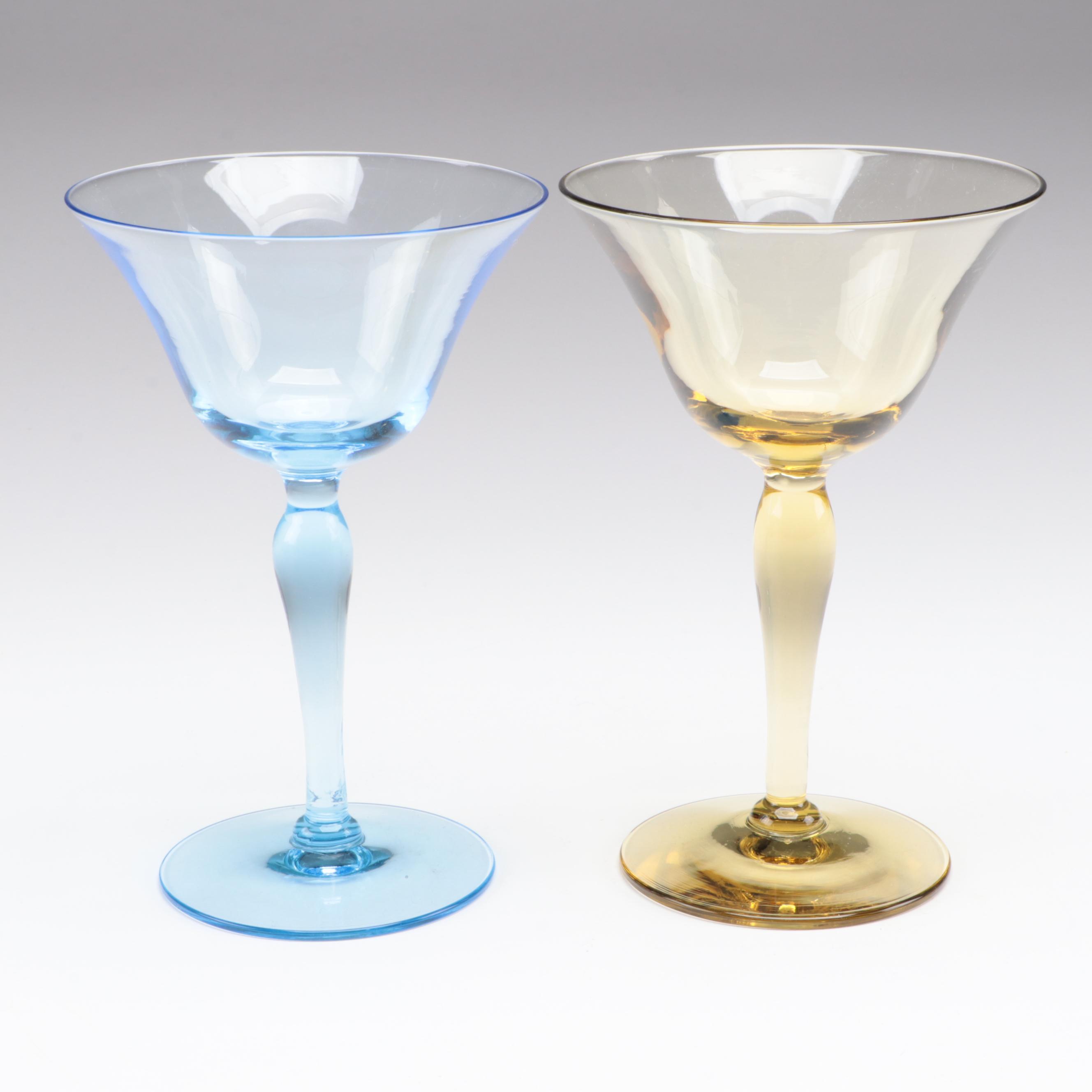 Multicolor Flared Lip Coupes and Brandy Snifters, Mid to Late 20th Century