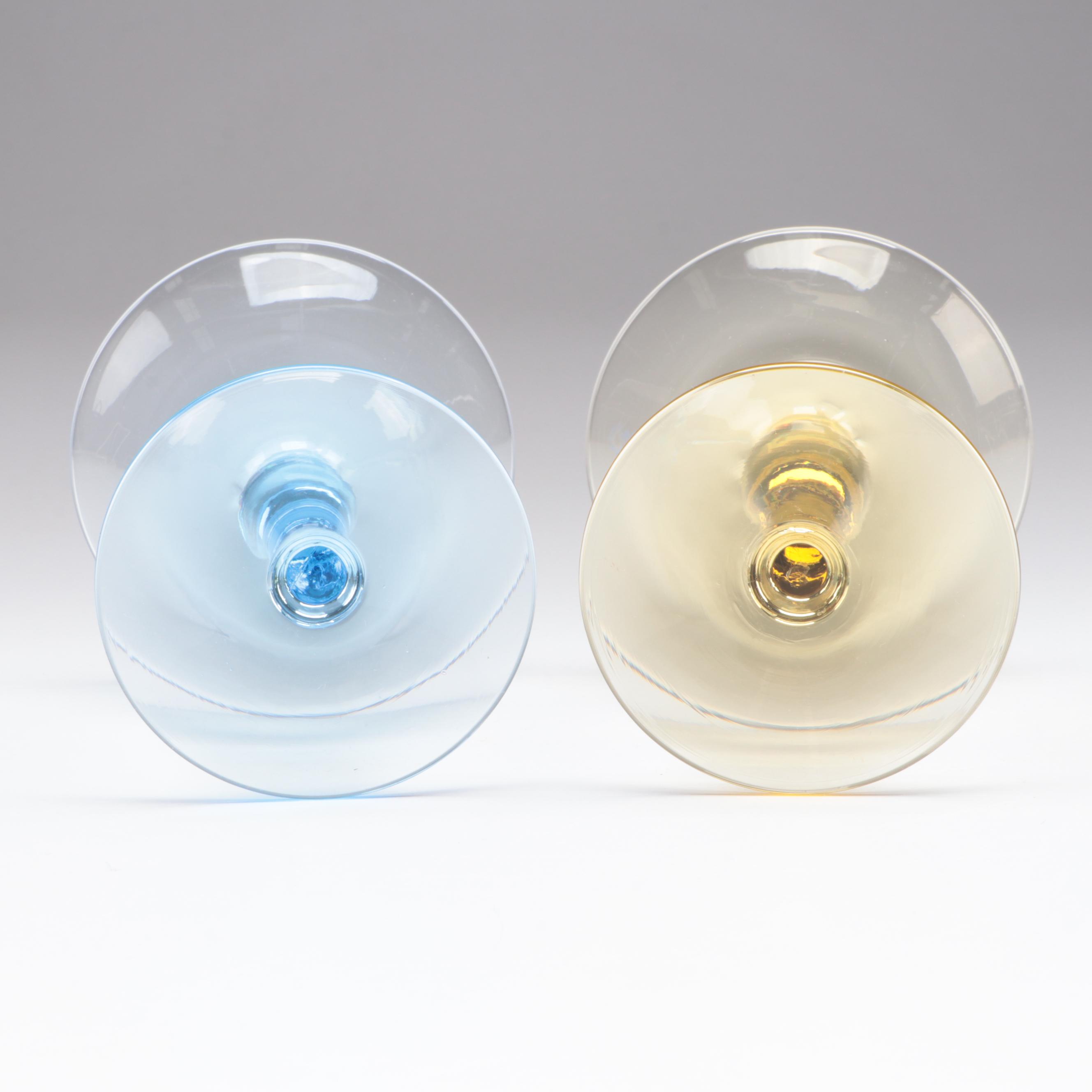 Multicolor Flared Lip Coupes and Brandy Snifters, Mid to Late 20th Century