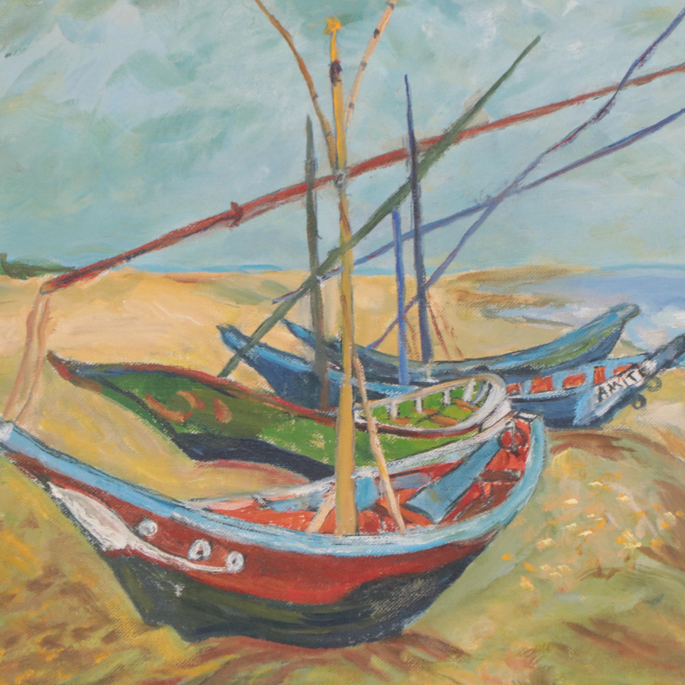 Oil Painting After Van Gogh "Fishing Boats on the Beach"