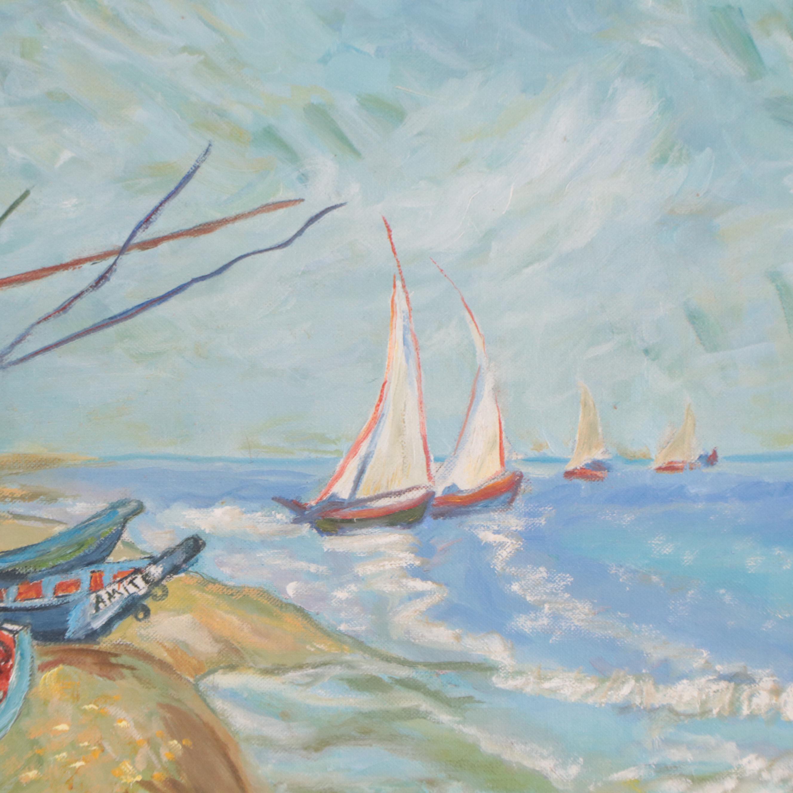 Oil Painting After Van Gogh "Fishing Boats on the Beach"