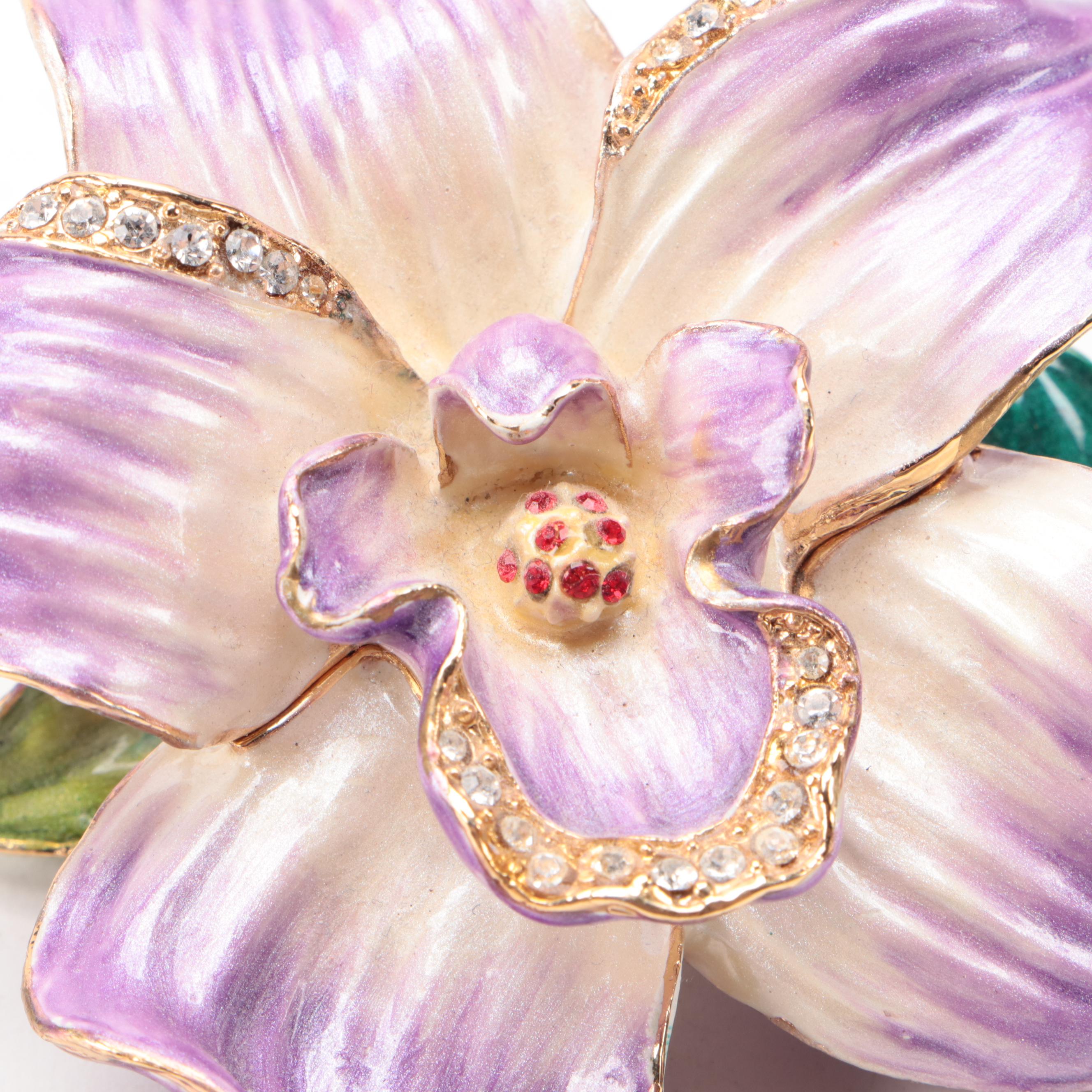 Rhinestone Embellished Enameled Metal Iris Trinket Box