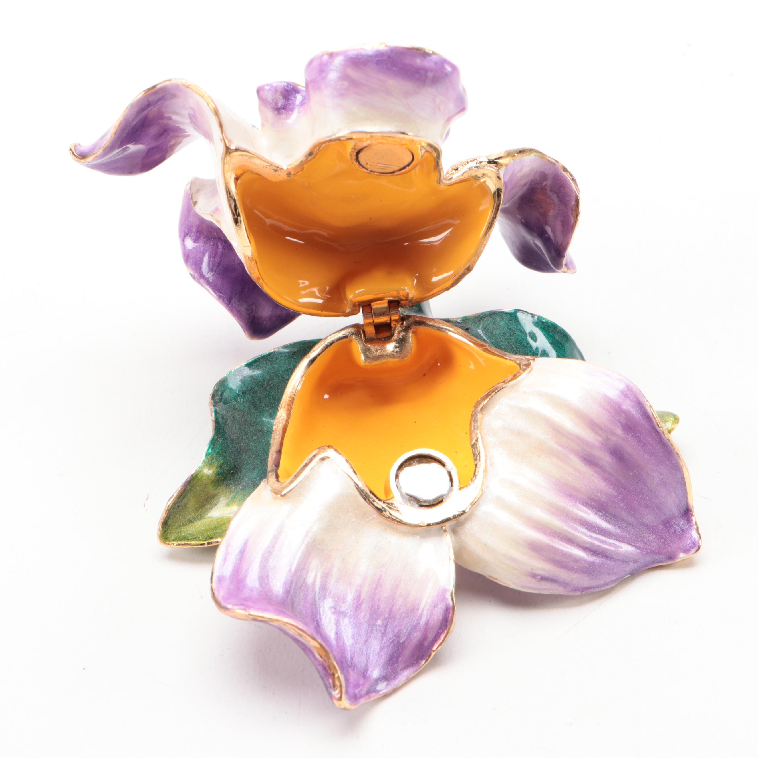 Rhinestone Embellished Enameled Metal Iris Trinket Box