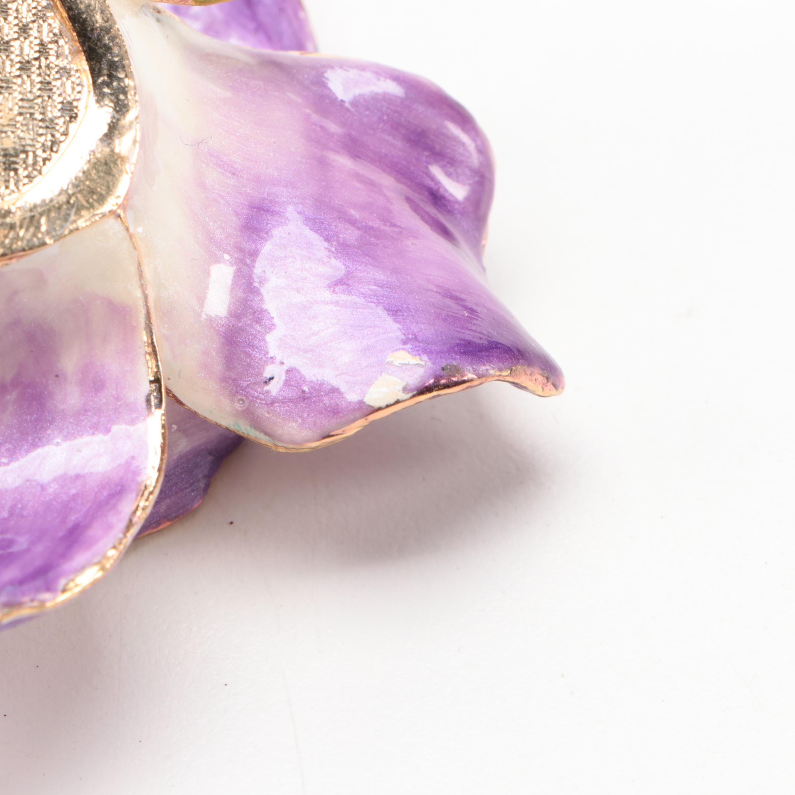 Rhinestone Embellished Enameled Metal Iris Trinket Box