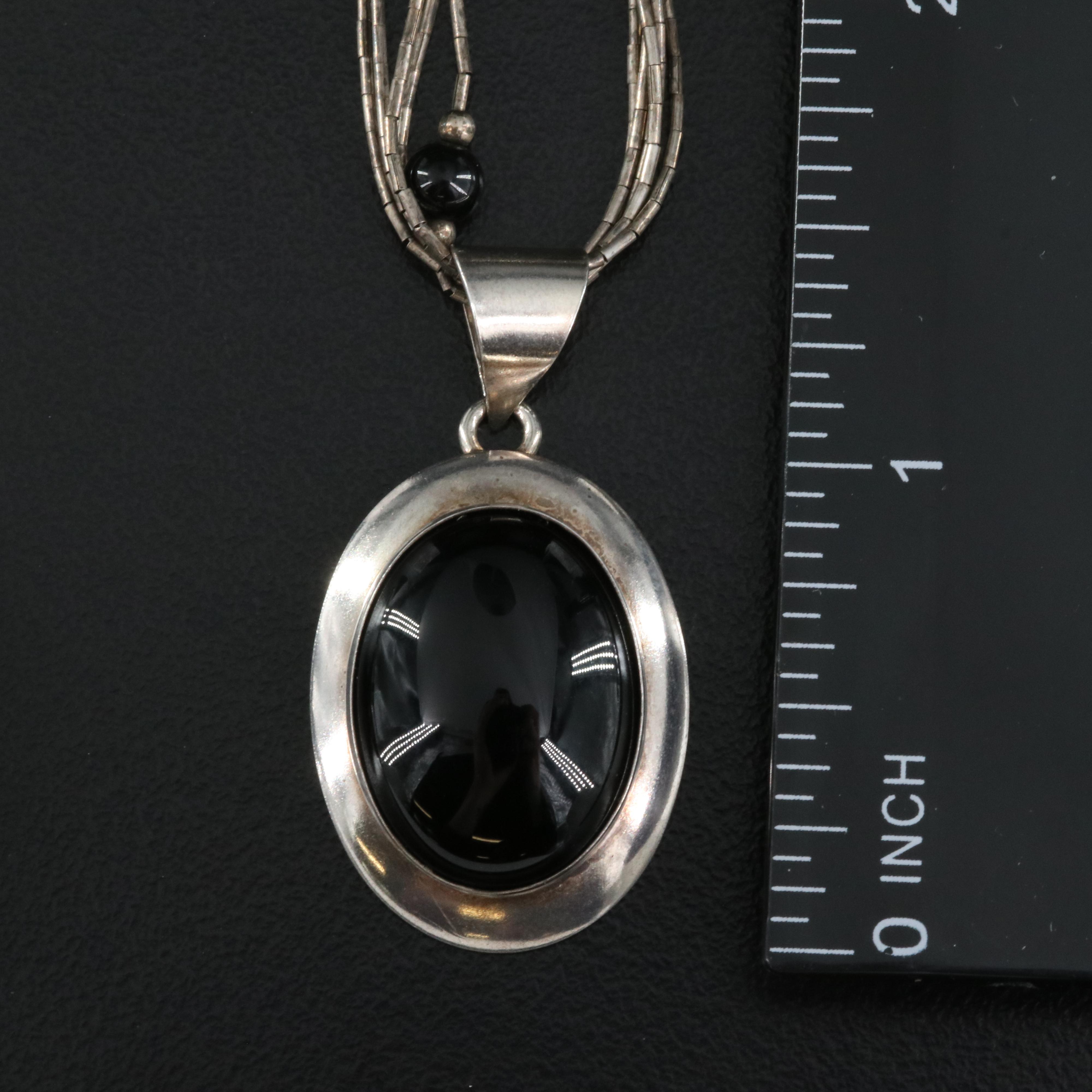 Liquid Silver Necklaces Including Turquoise and Black Onyx