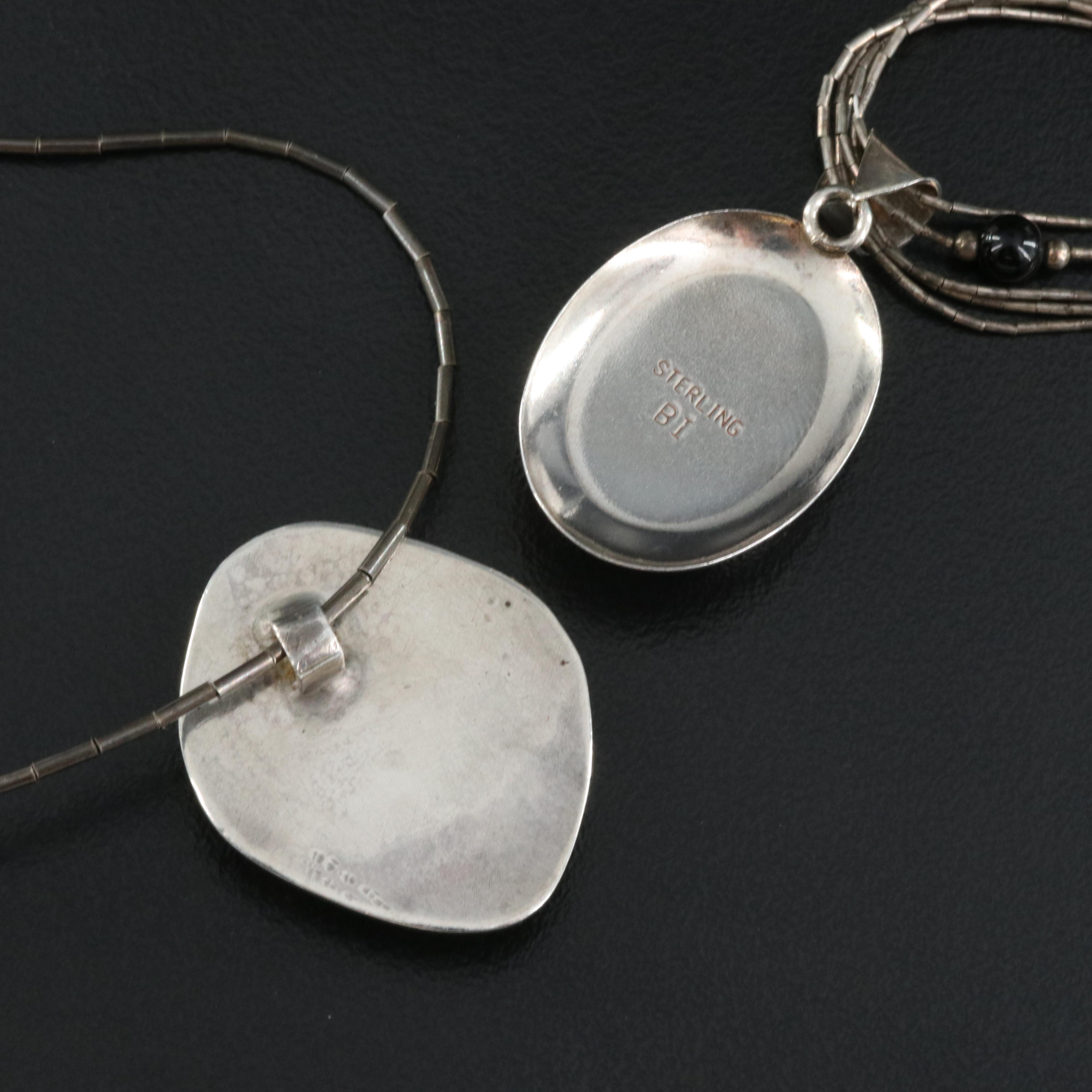 Liquid Silver Necklaces Including Turquoise and Black Onyx