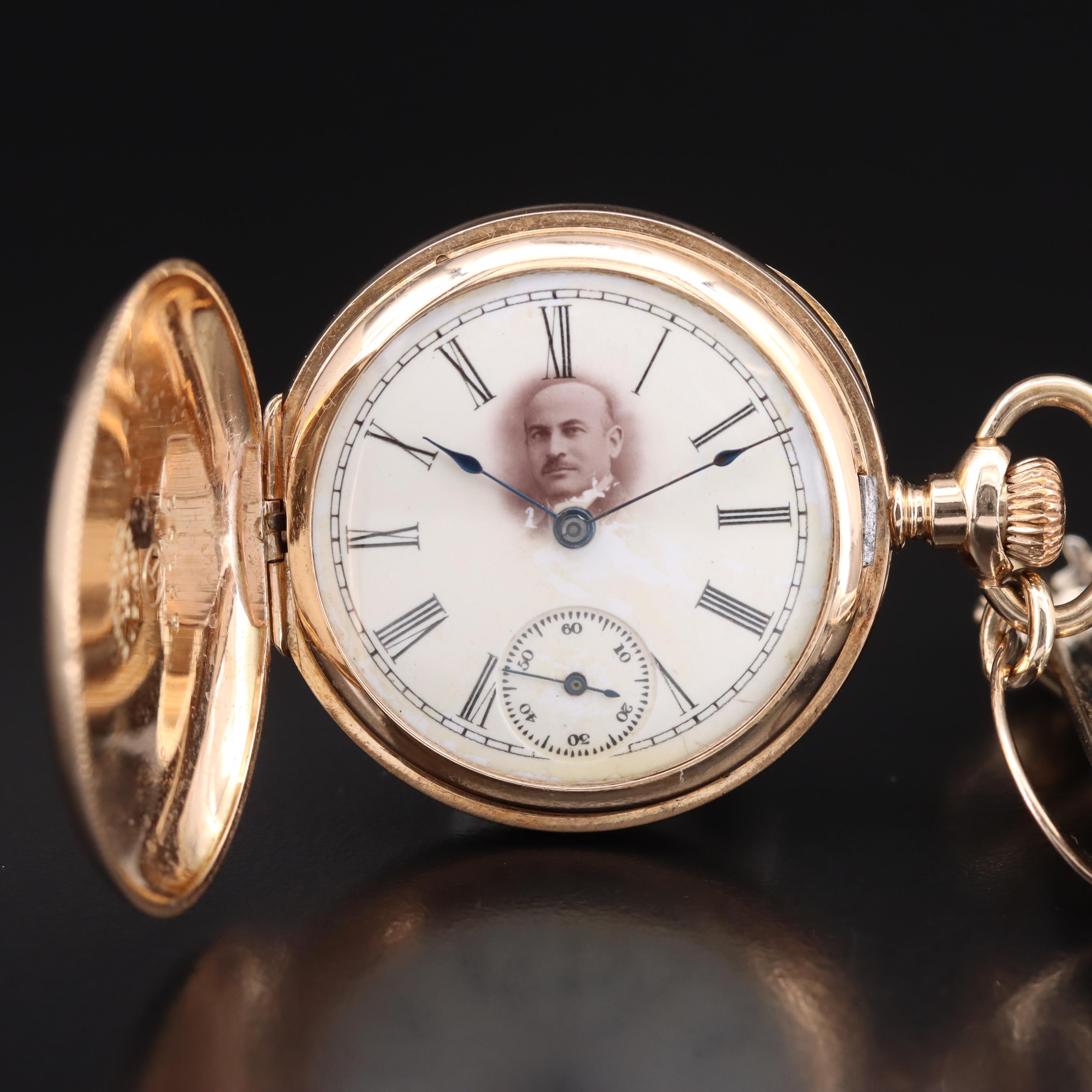 14K Waltham Diamond Pocket Watch Pin Conversion Timepiece
