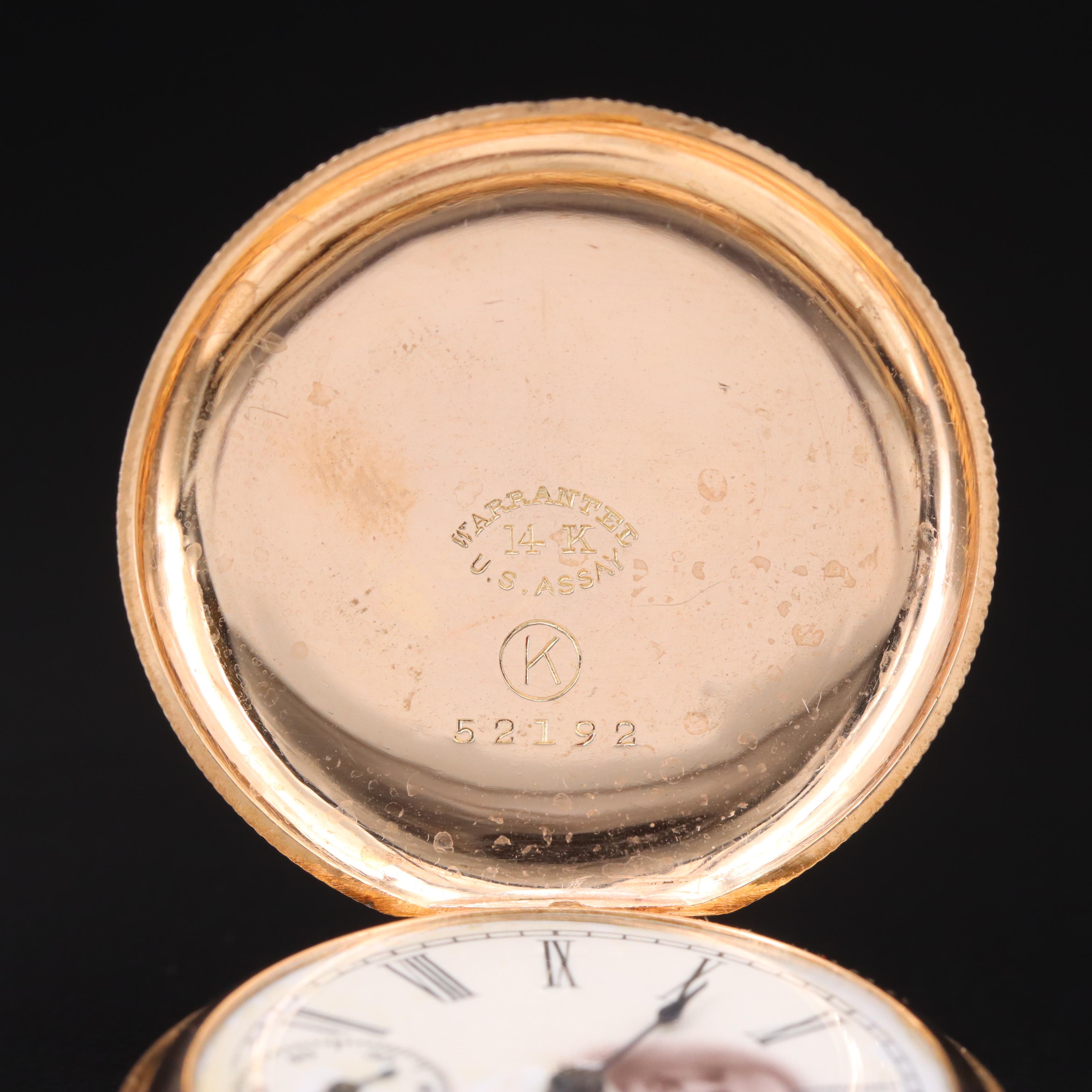 14K Waltham Diamond Pocket Watch Pin Conversion Timepiece