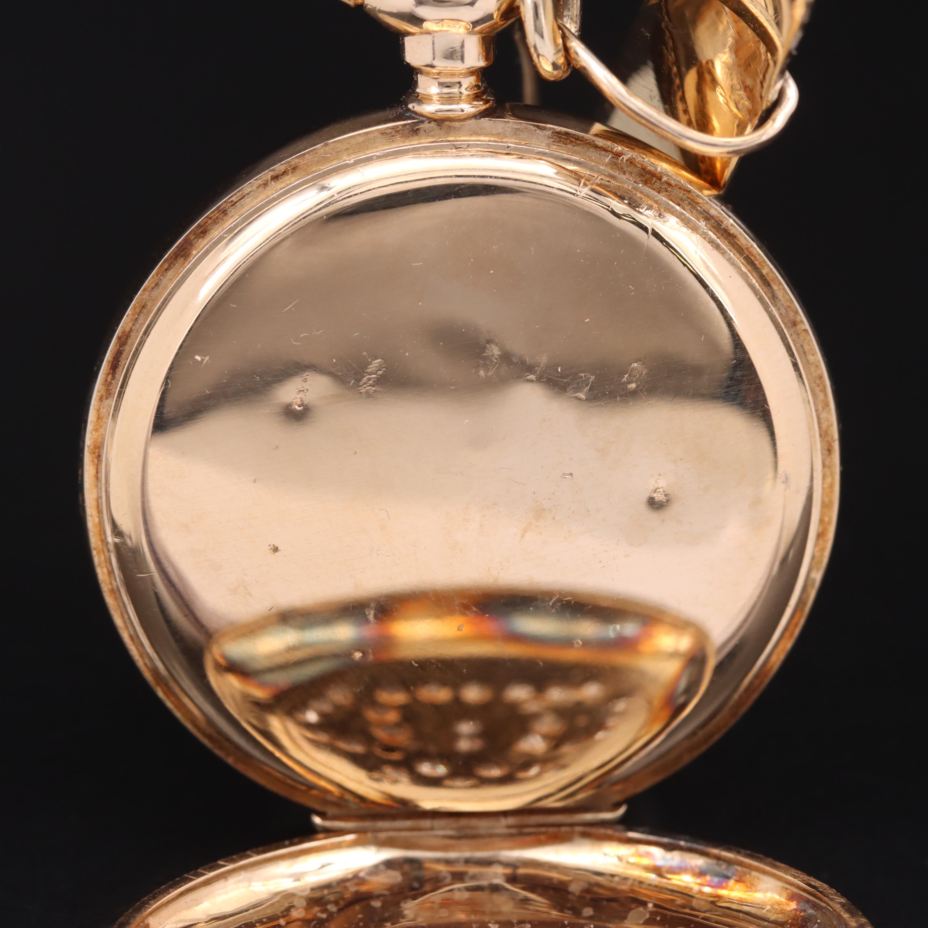 14K Waltham Diamond Pocket Watch Pin Conversion Timepiece