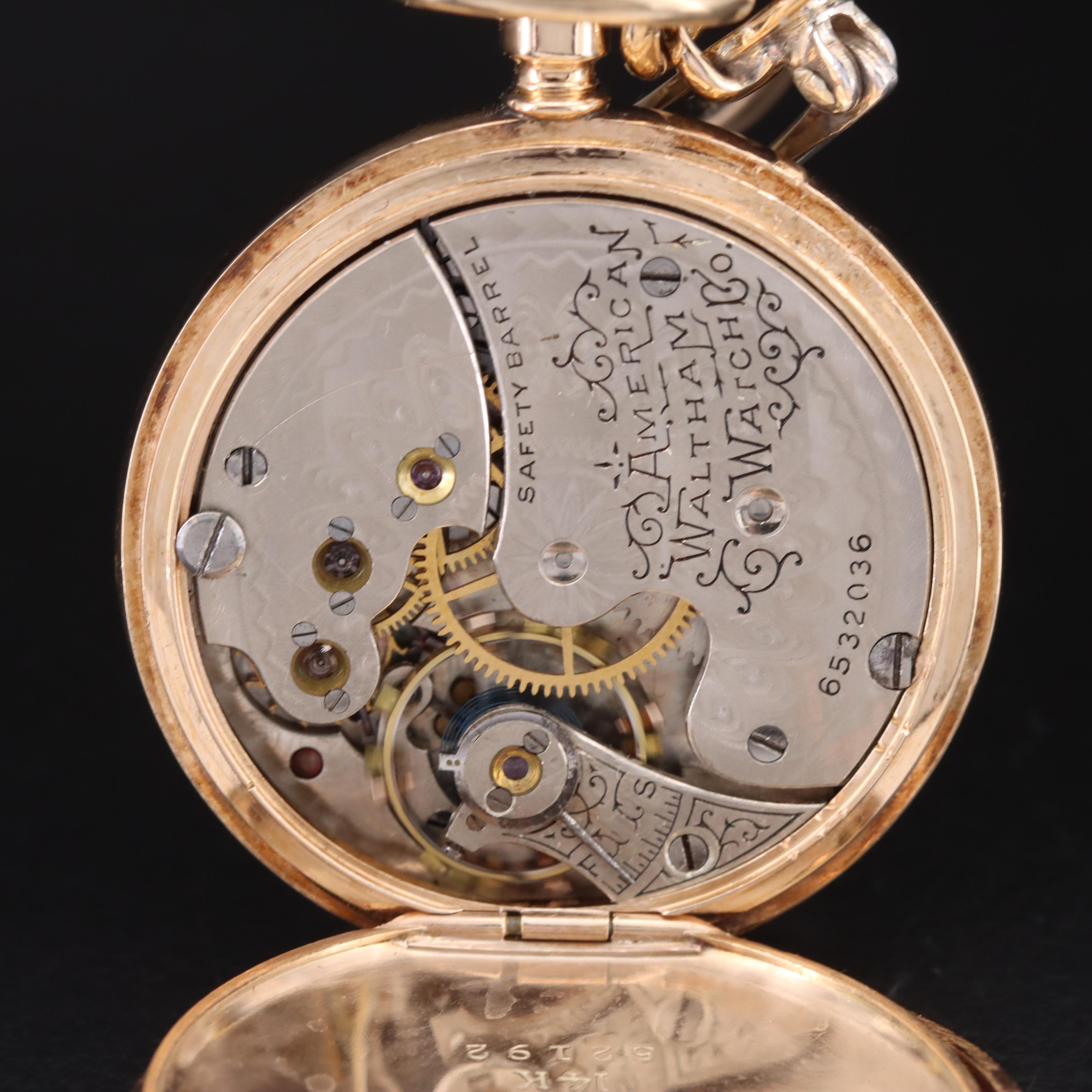 14K Waltham Diamond Pocket Watch Pin Conversion Timepiece