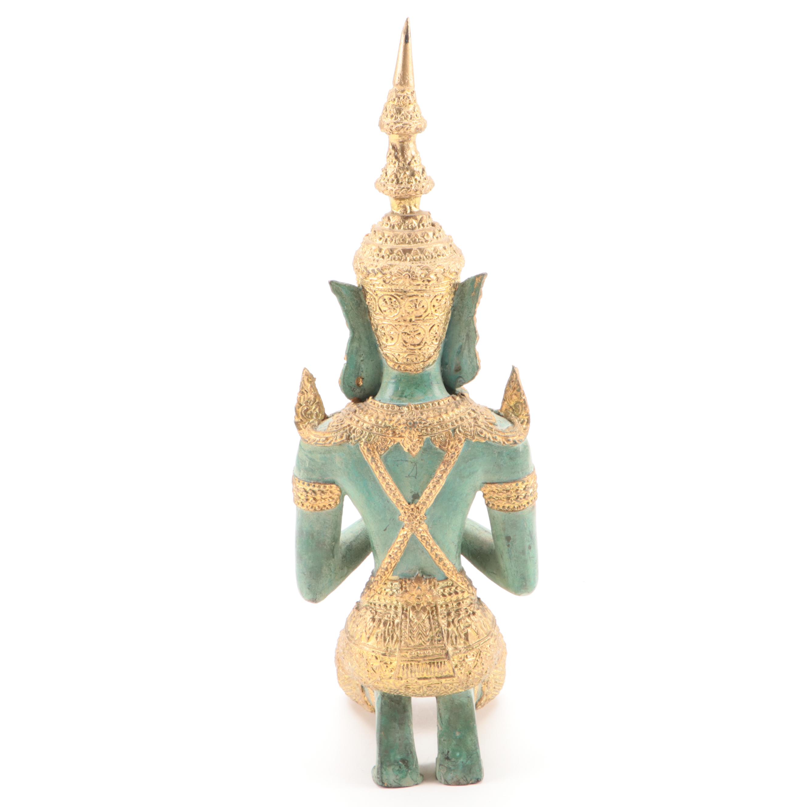 Thai Thepphanom Deity in Namaskara Mudra Gilt and Patinated Bronze Figure