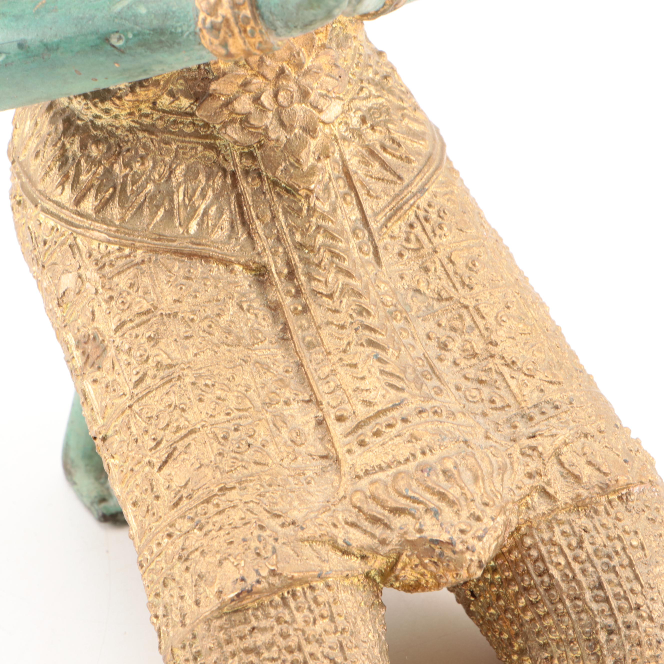 Thai Thepphanom Deity in Namaskara Mudra Gilt and Patinated Bronze Figure