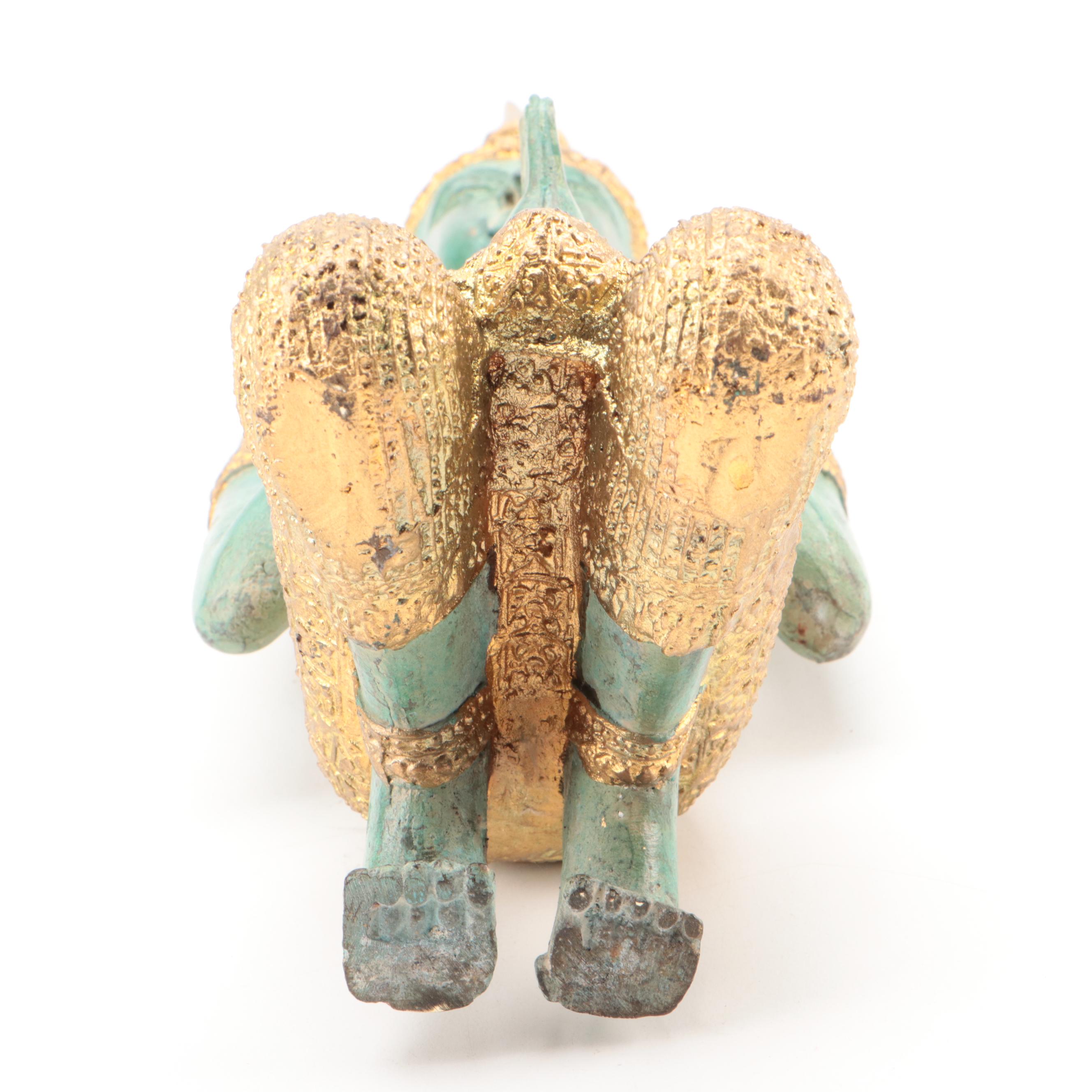 Thai Thepphanom Deity in Namaskara Mudra Gilt and Patinated Bronze Figure