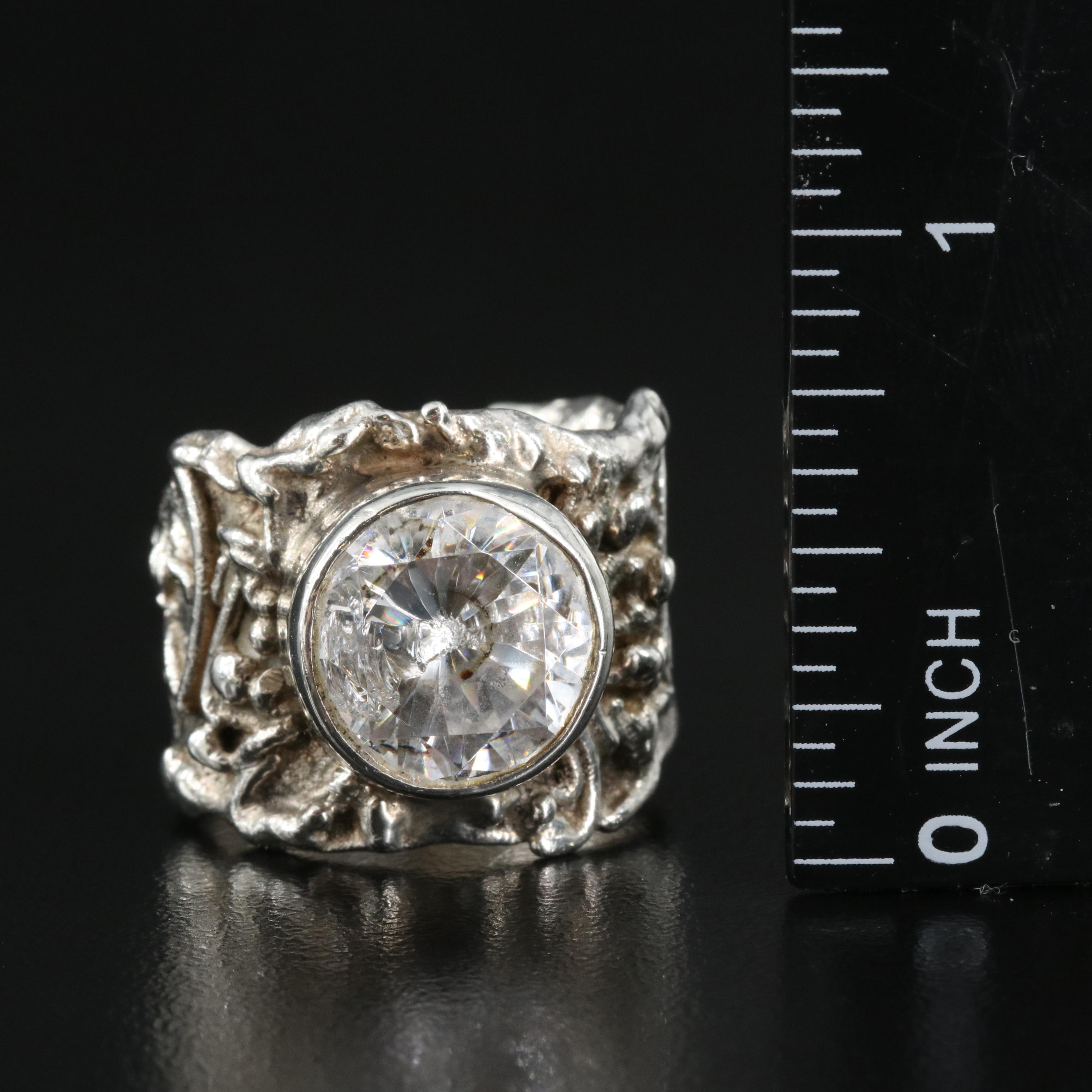 Raymond Coriz Signed Hoop Earrings with Sterling Cubic Zirconia Ring