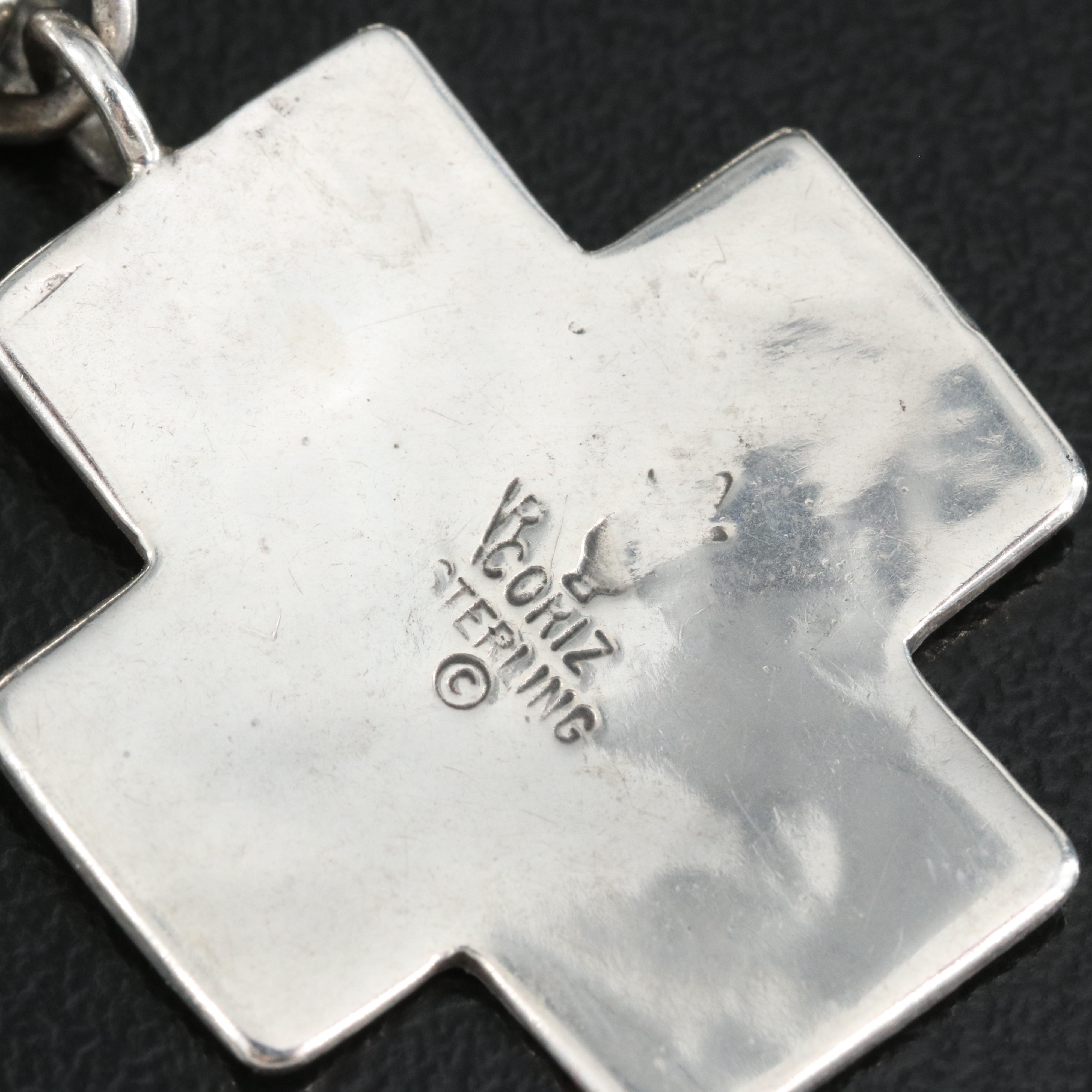 Raymond Coriz Signed Hoop Earrings with Sterling Cubic Zirconia Ring