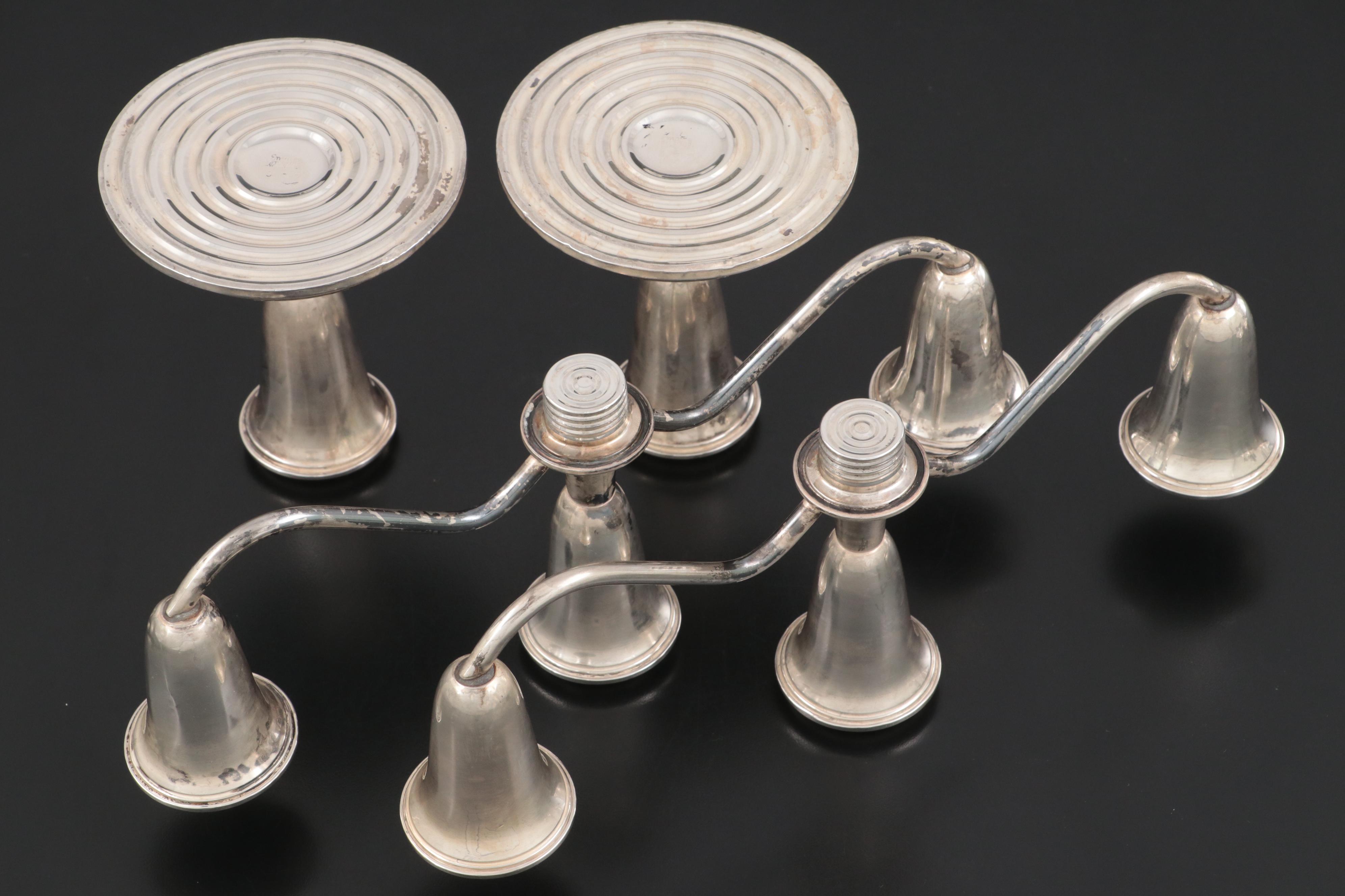 Weighted Sterling Empire Candelabra Pair with Columbia Candle Holders