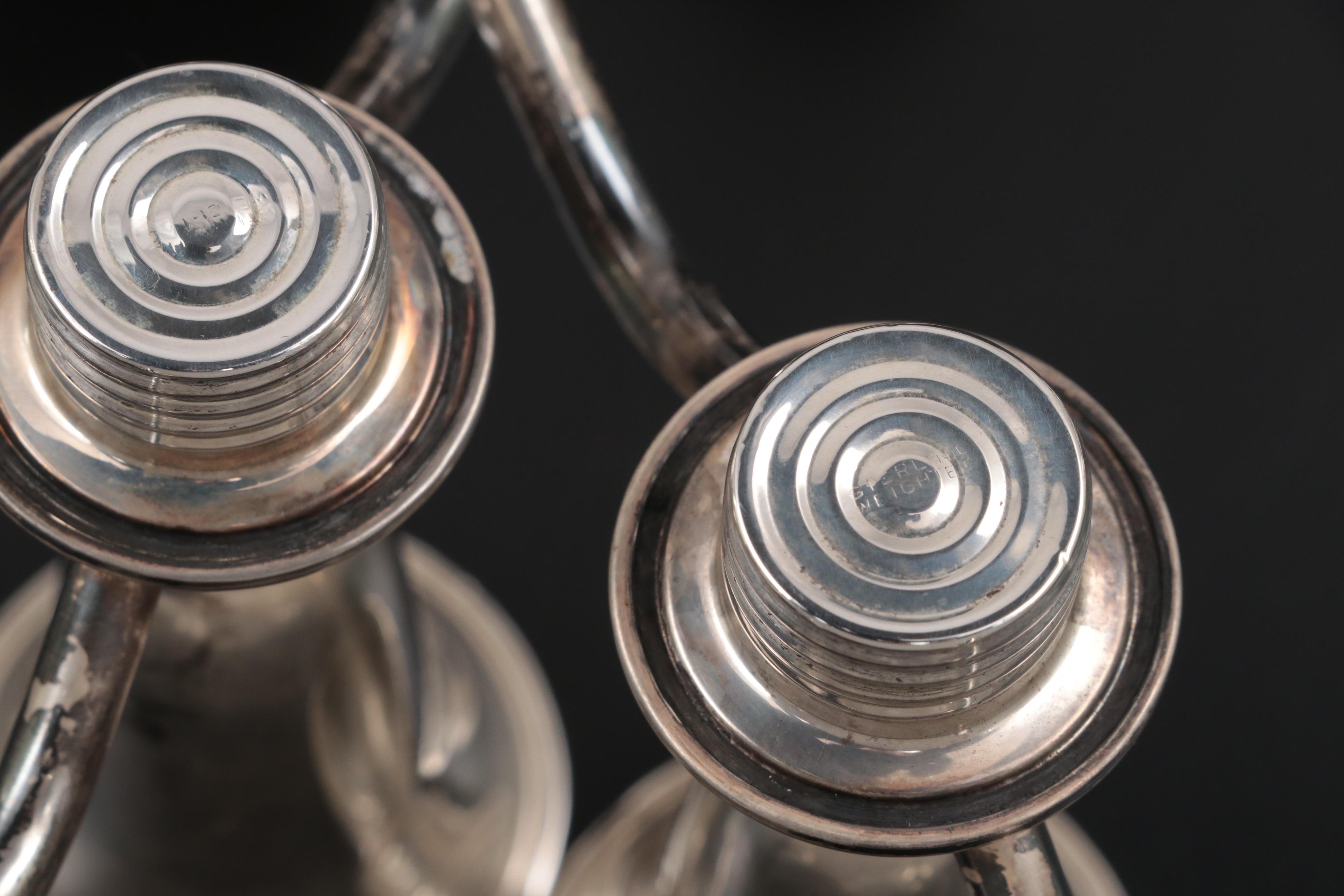 Weighted Sterling Empire Candelabra Pair with Columbia Candle Holders