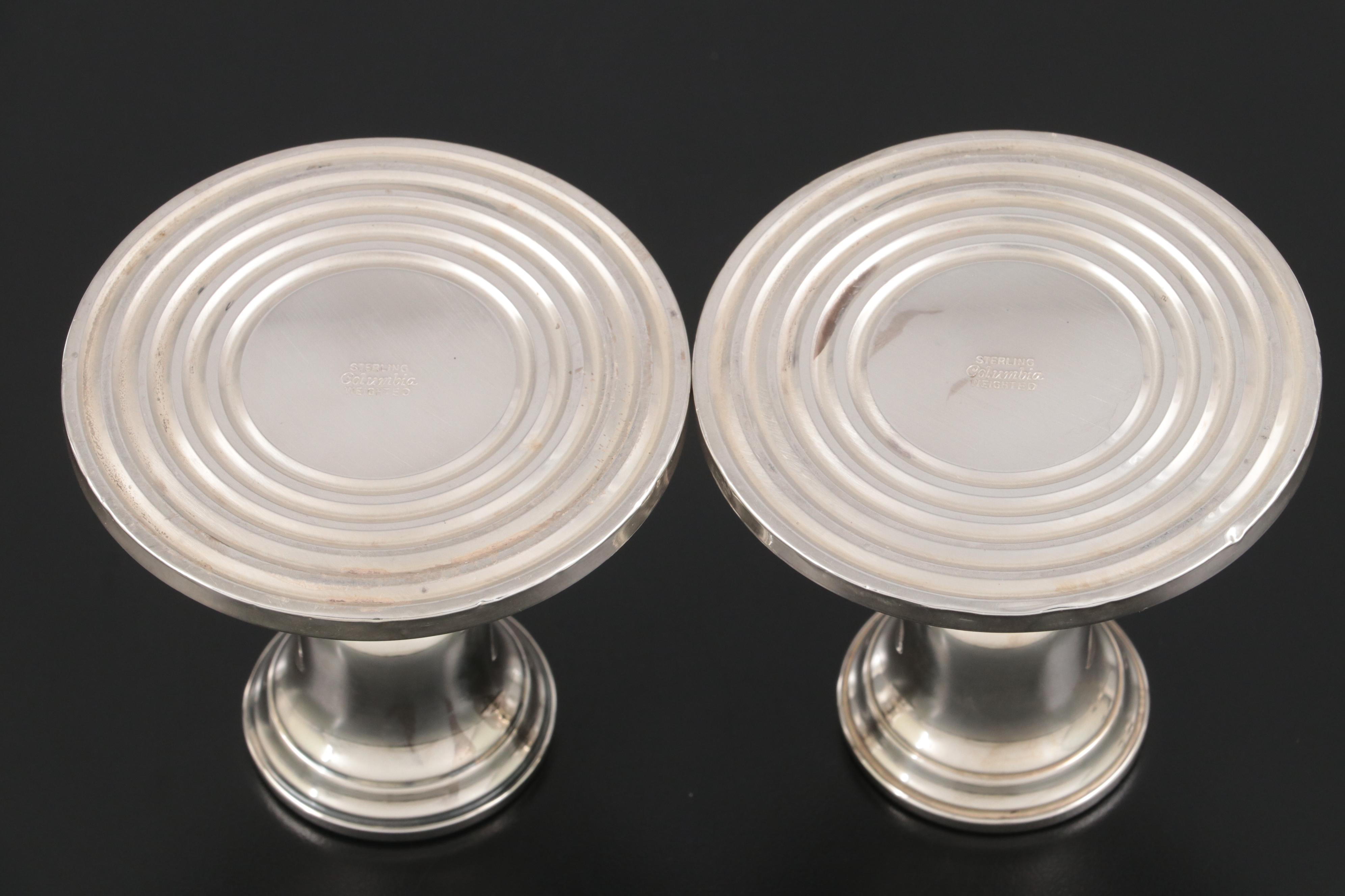 Weighted Sterling Empire Candelabra Pair with Columbia Candle Holders