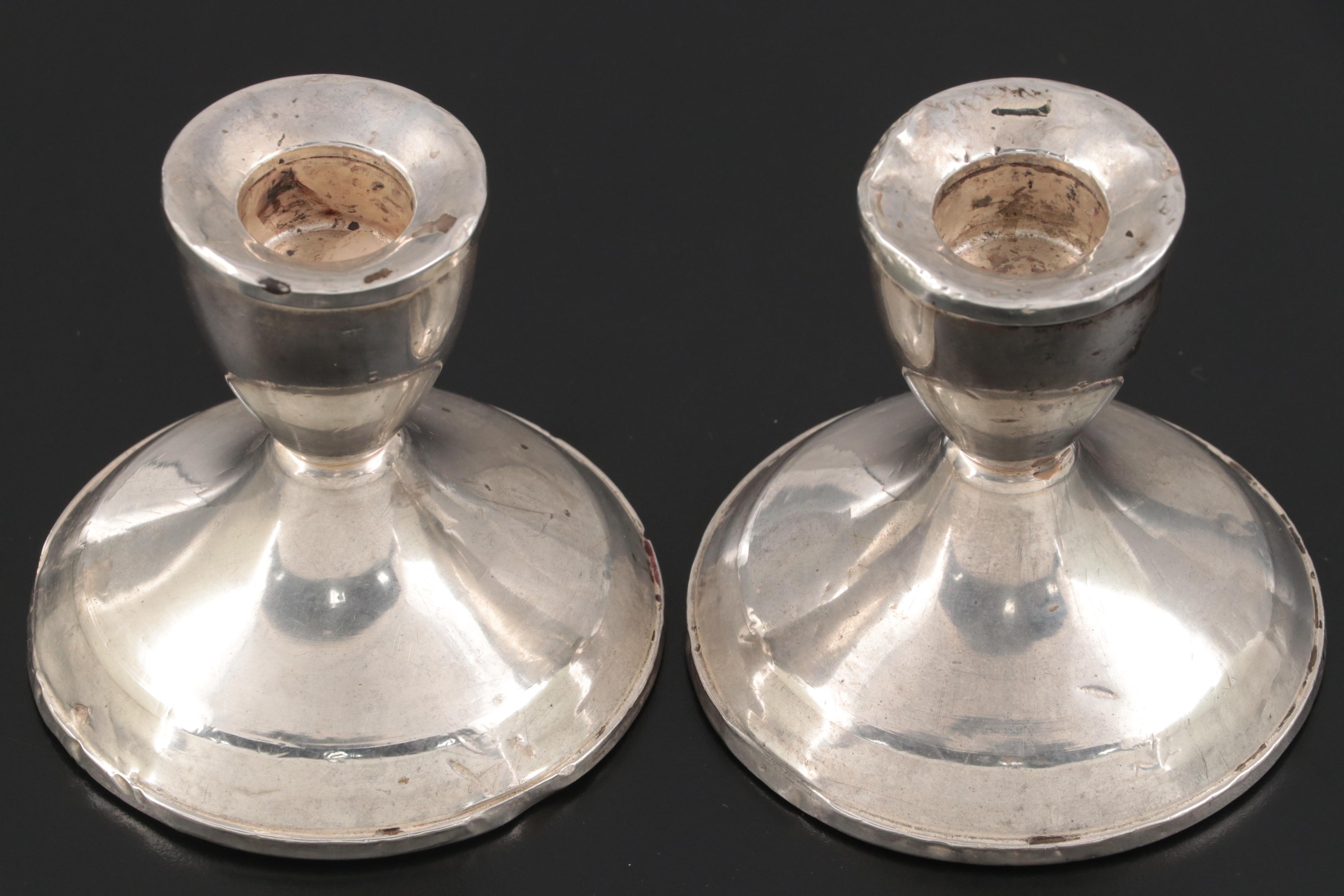 Weighted Sterling Empire Candelabra Pair with Columbia Candle Holders