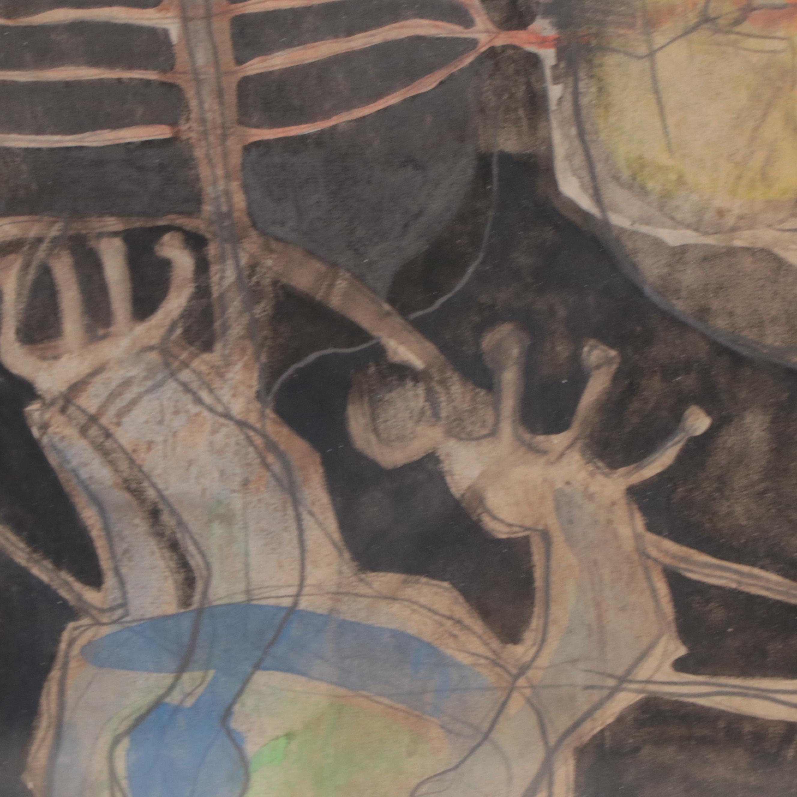 Walter Sorge Abstract Modernist Graphite and Watercolor Painting