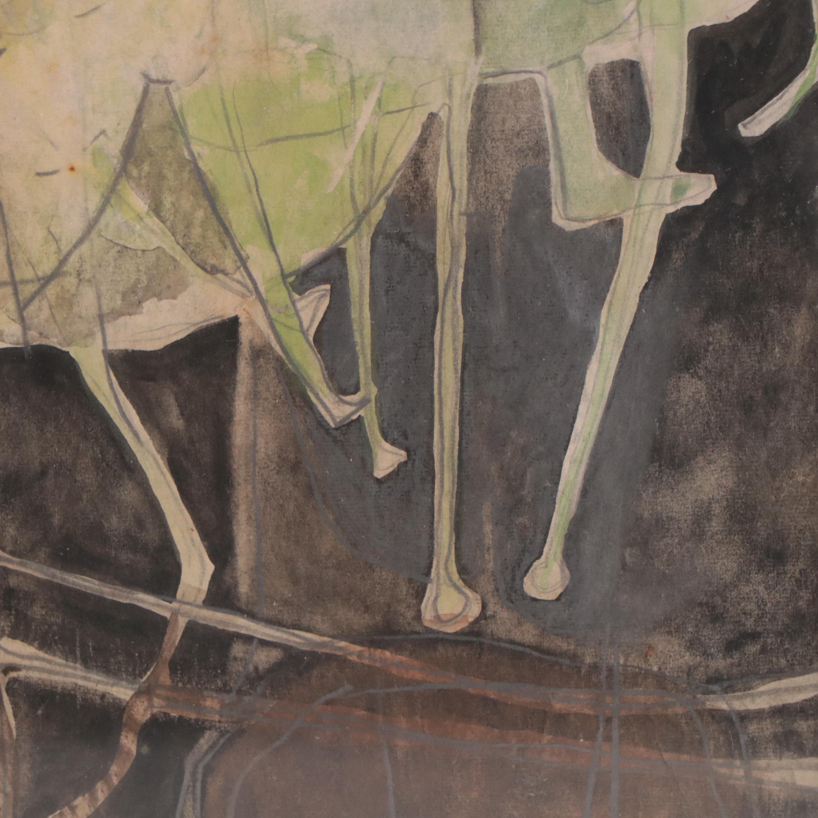 Walter Sorge Abstract Modernist Graphite and Watercolor Painting