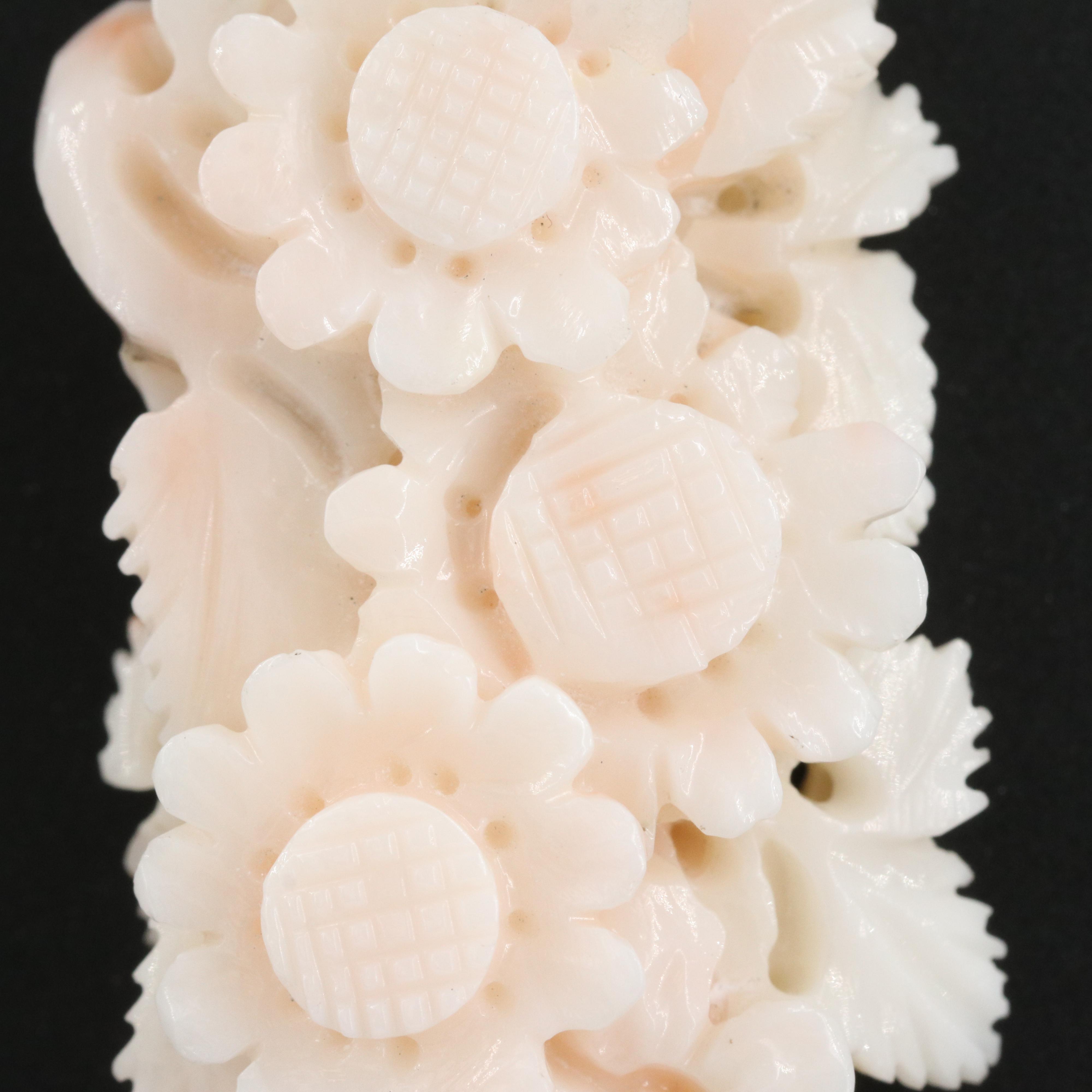 14K Carved Coral Floral Pendant