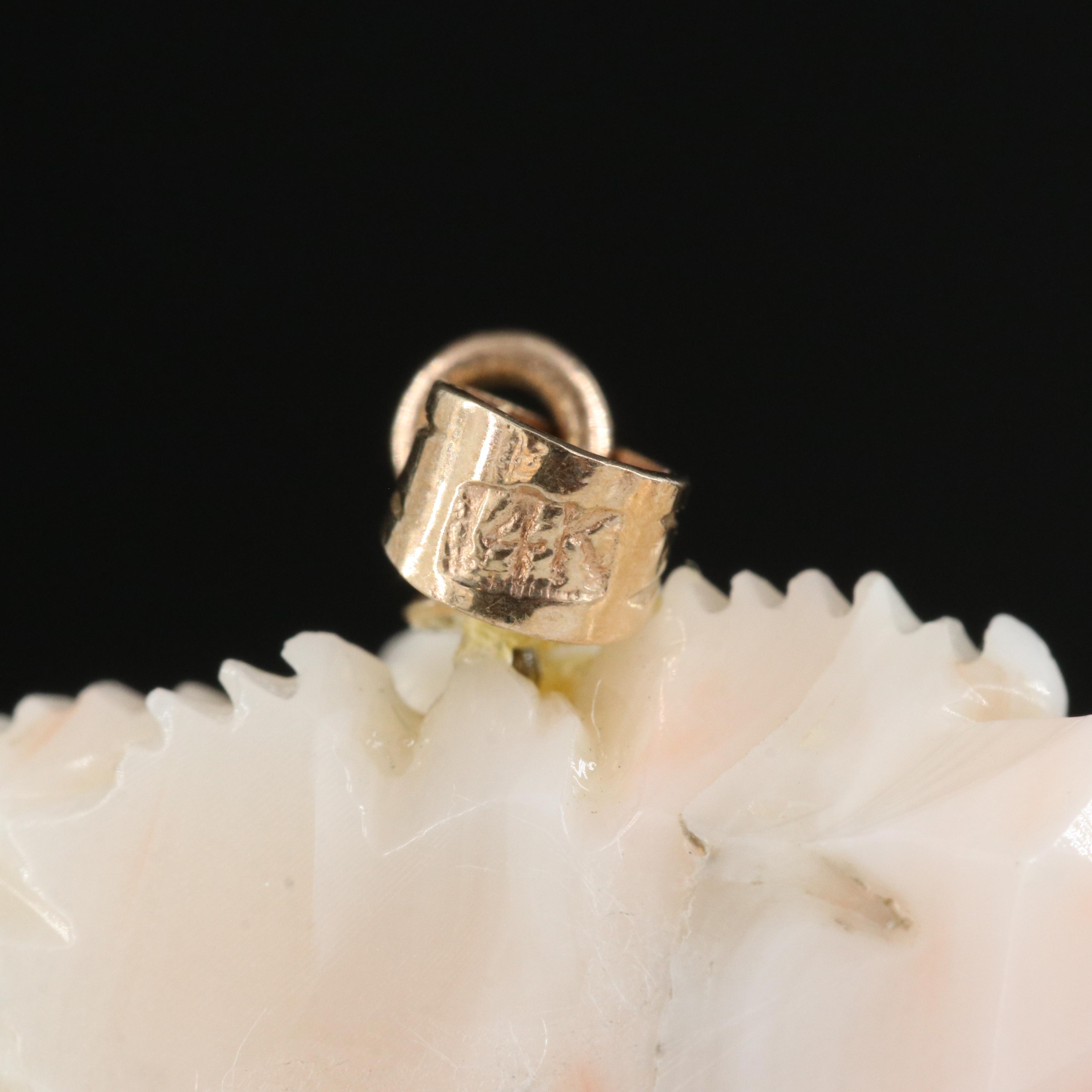 14K Carved Coral Floral Pendant