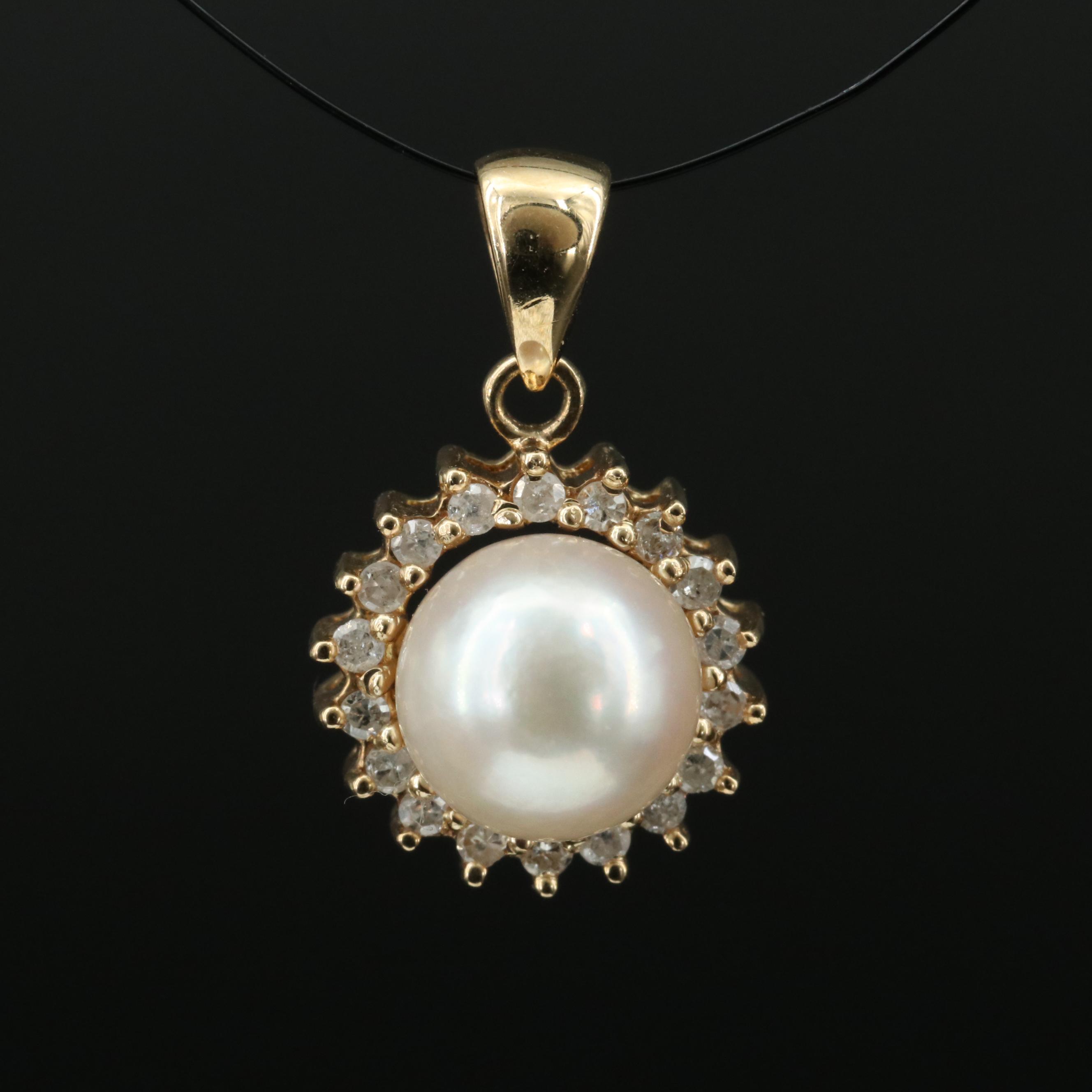 14K Pearl and Diamond Pendant