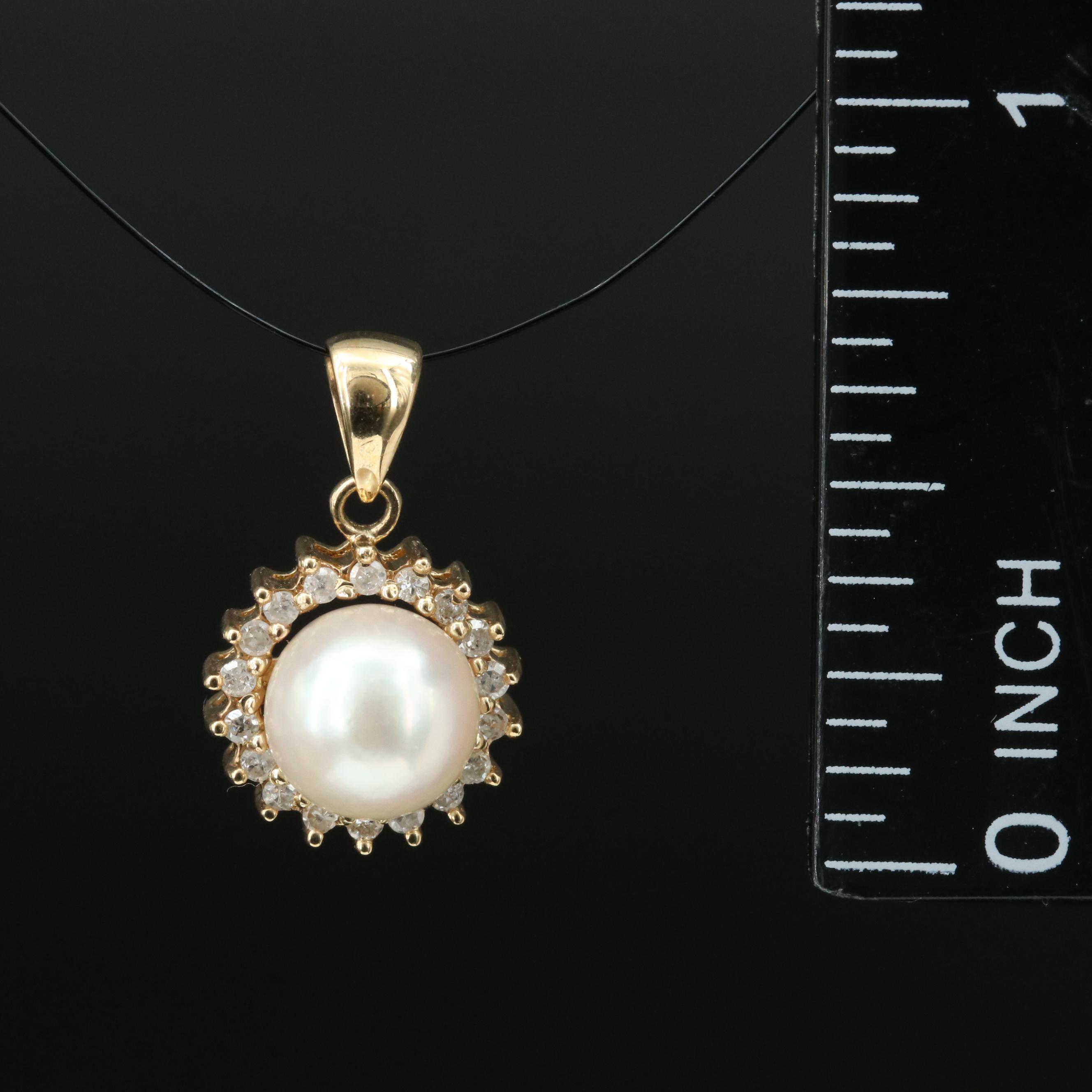 14K Pearl and Diamond Pendant
