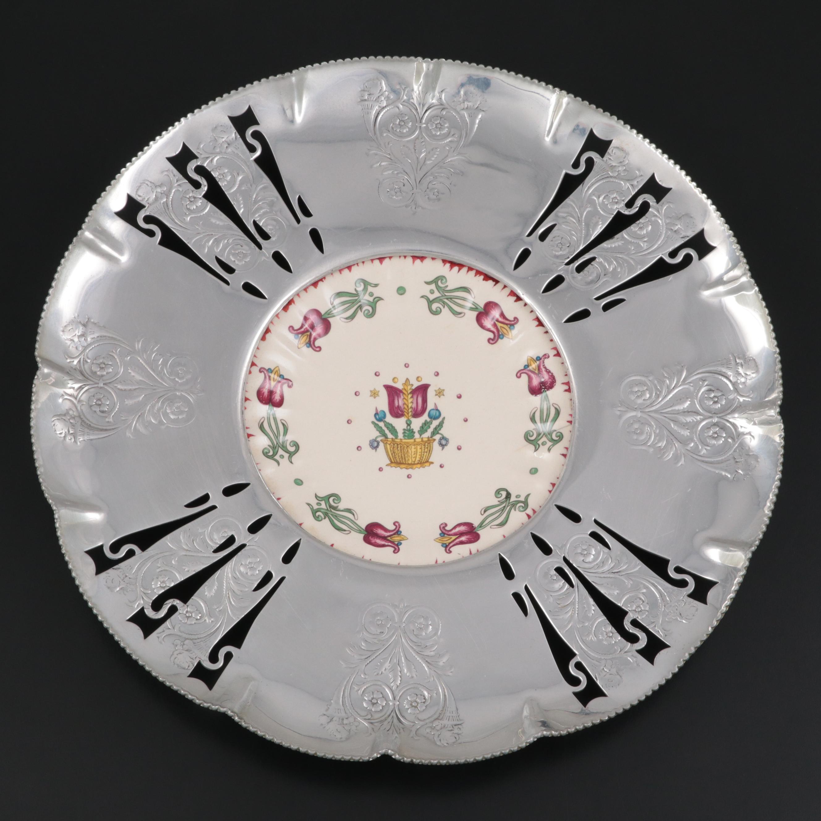Pierced Aluminum Rimmed Farber & Shlevin New York Ironstone Platter
