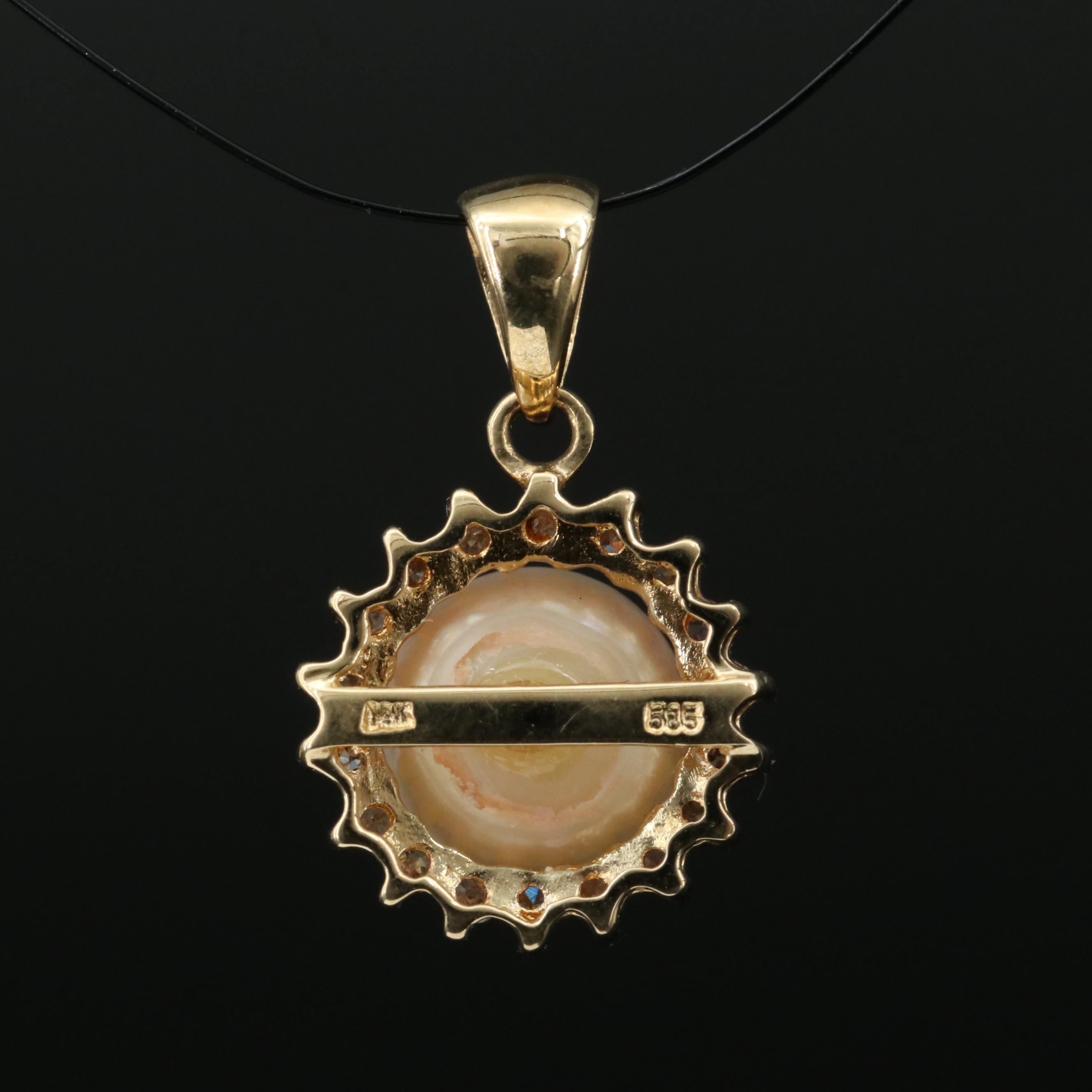 14K Pearl and Diamond Pendant