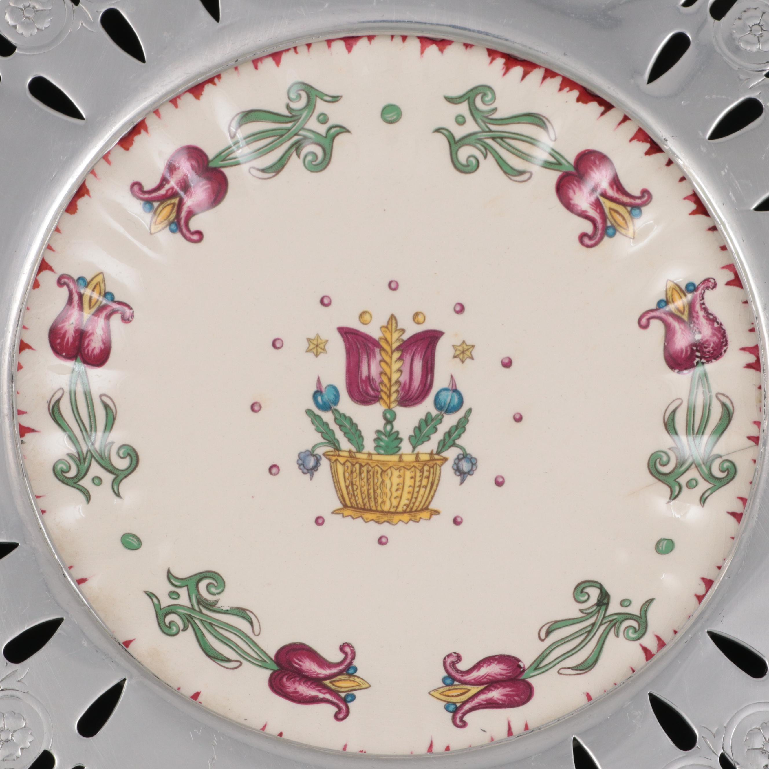 Pierced Aluminum Rimmed Farber & Shlevin New York Ironstone Platter