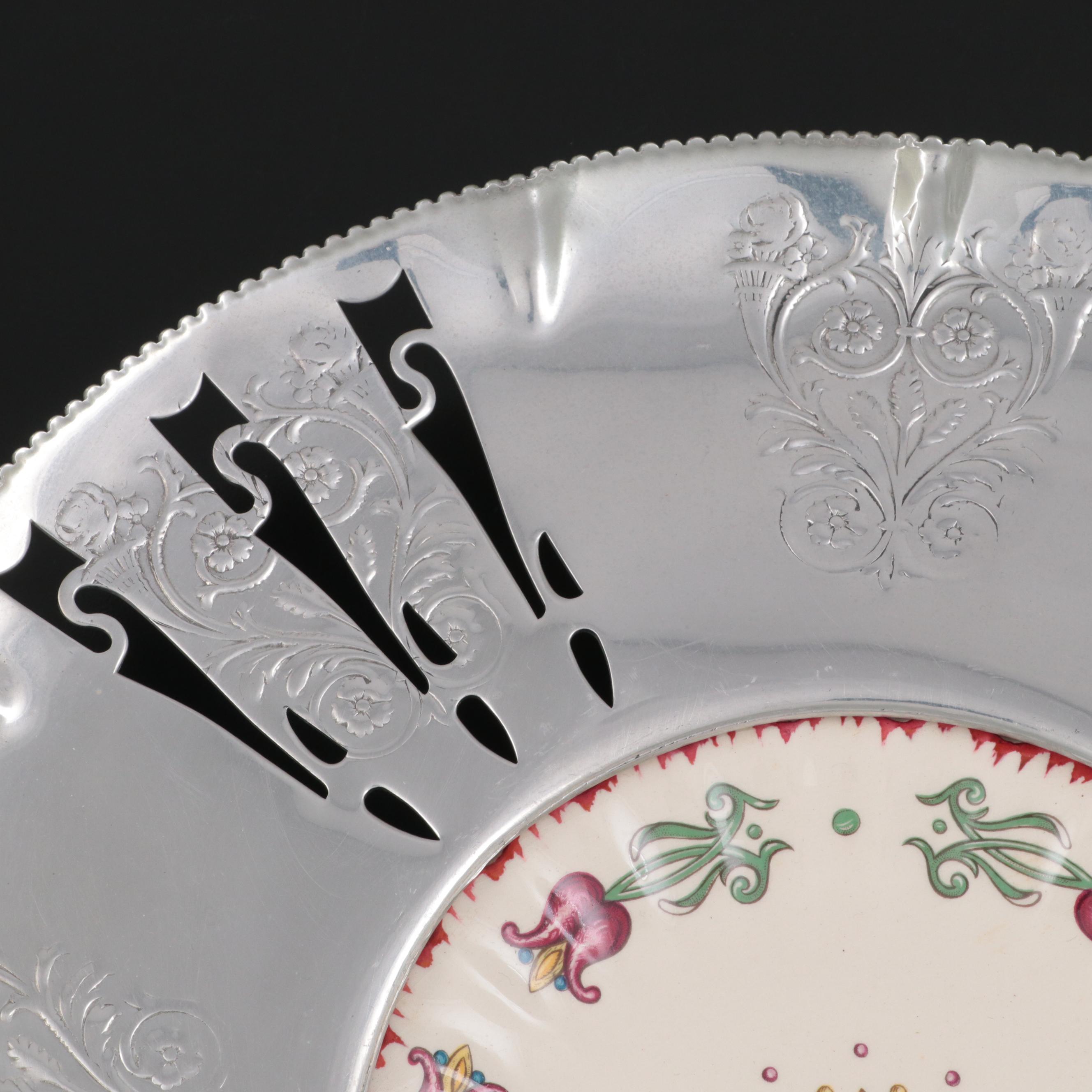 Pierced Aluminum Rimmed Farber & Shlevin New York Ironstone Platter