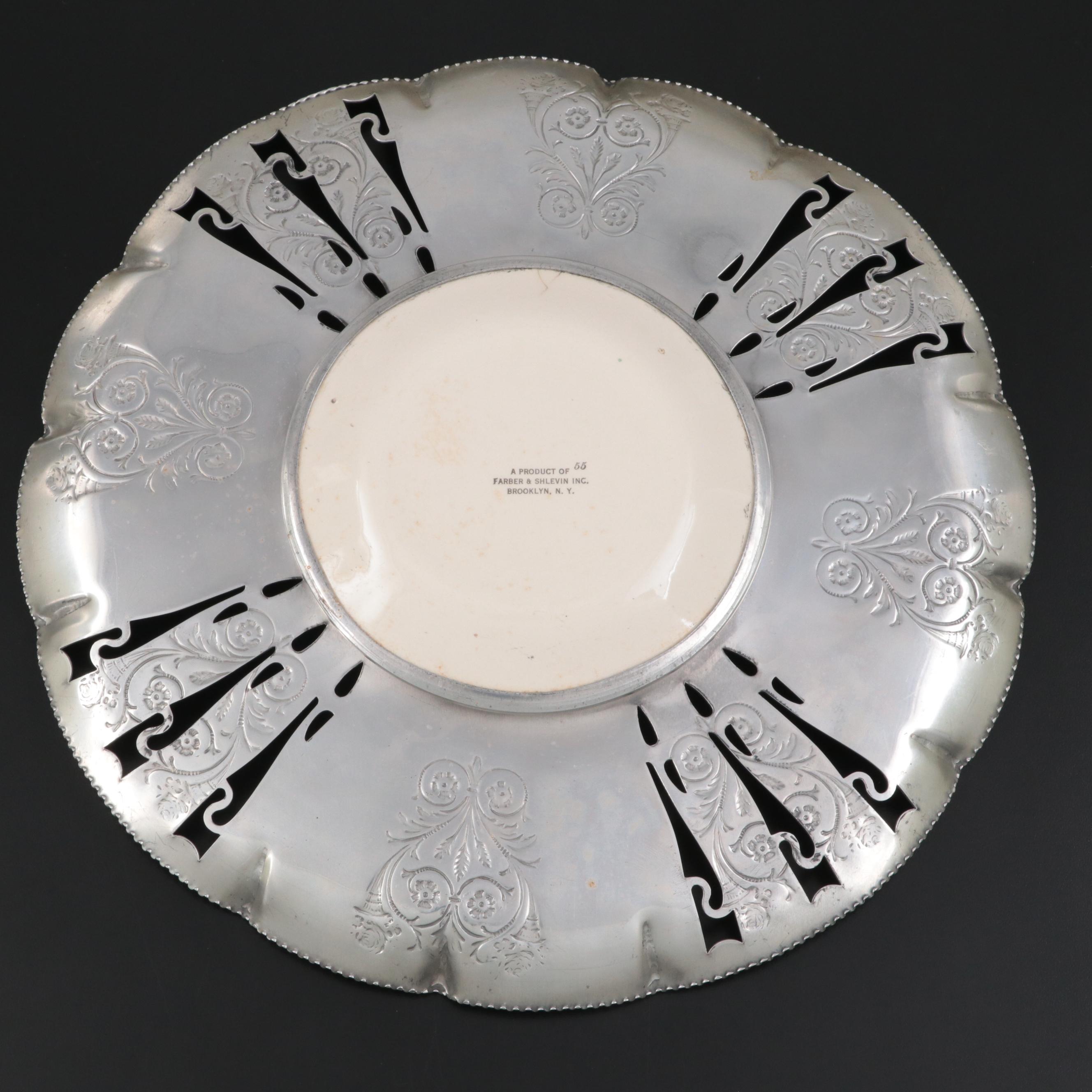Pierced Aluminum Rimmed Farber & Shlevin New York Ironstone Platter