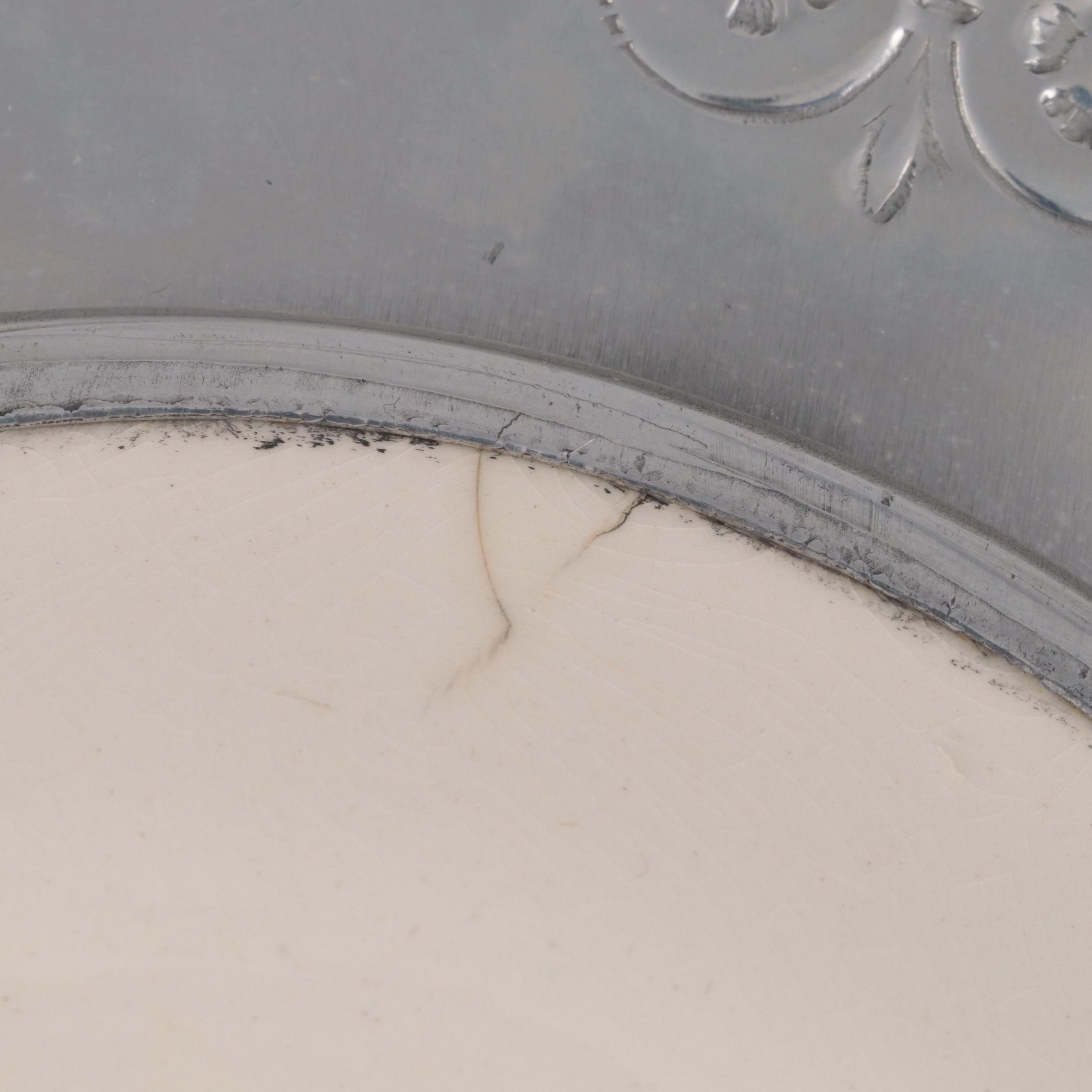 Pierced Aluminum Rimmed Farber & Shlevin New York Ironstone Platter