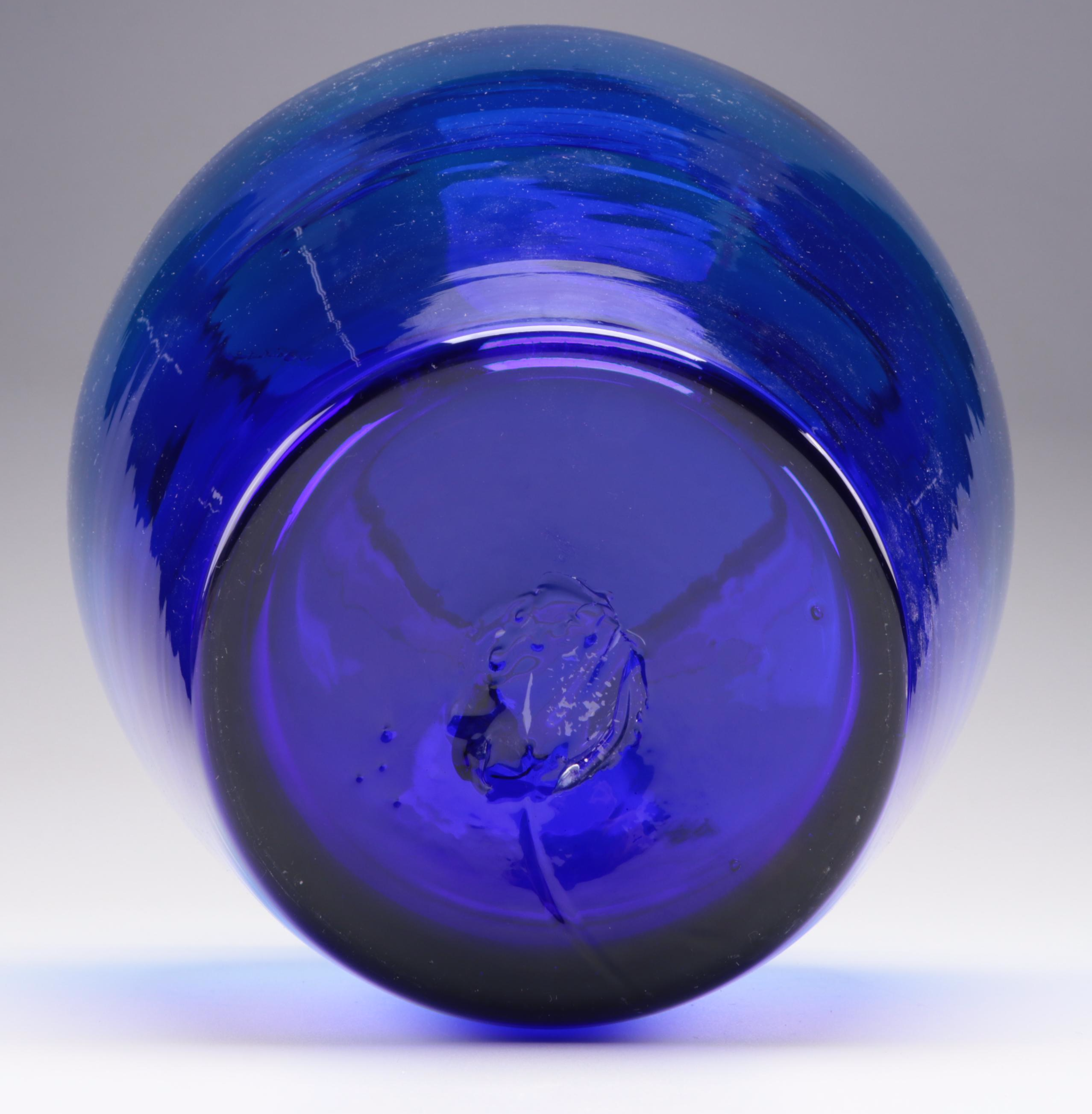 Blenko Cobalt Blue Glass Vase and Scalloped Centerpiece Bowl
