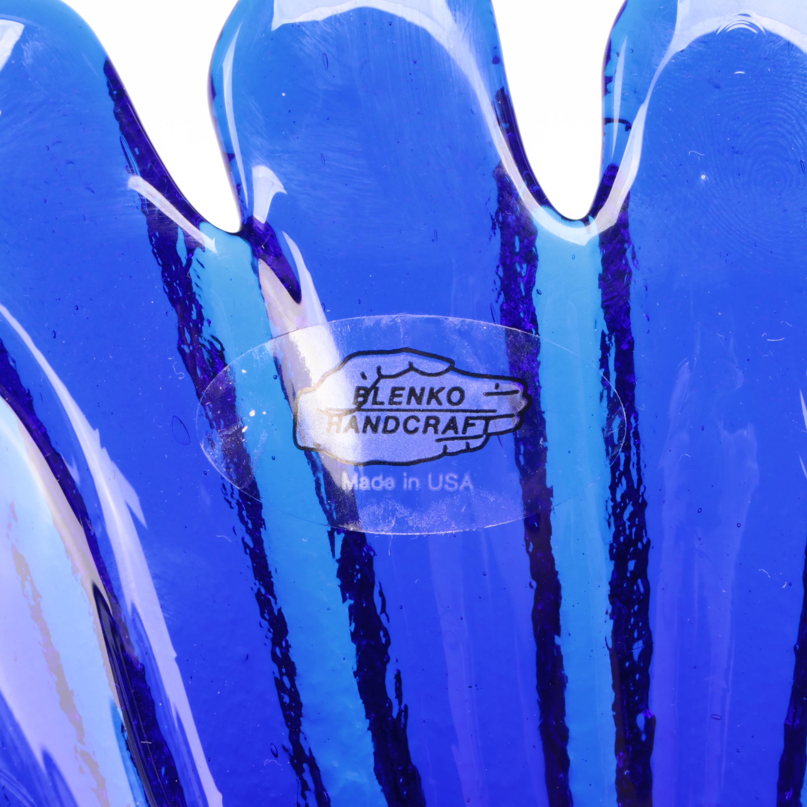 Blenko Cobalt Blue Glass Vase and Scalloped Centerpiece Bowl