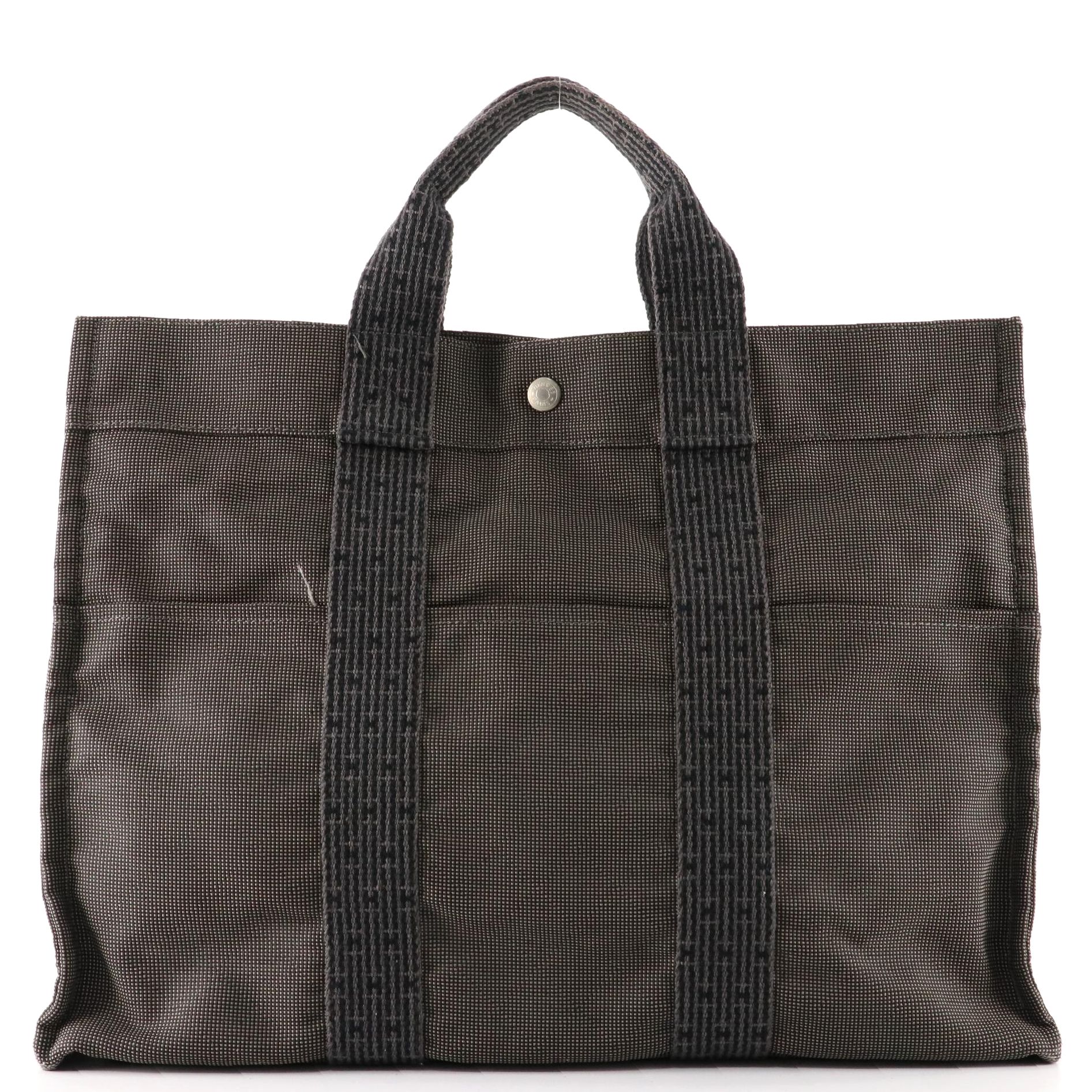 Hermès Herline MM Tote Bag in Gray/Black Canvas