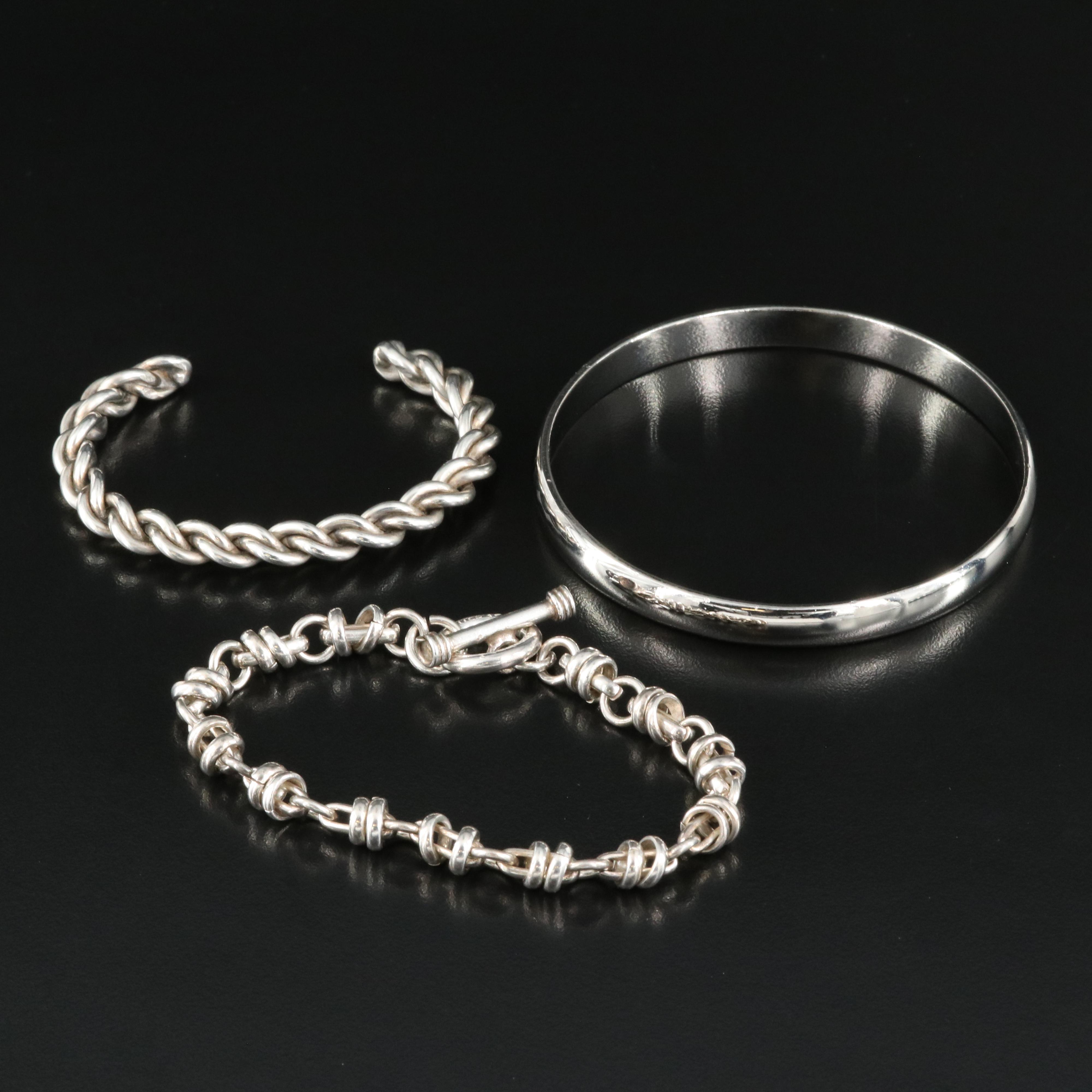 Sterling Cuff, Bangle and Fancy Link Bracelet Including Mexican